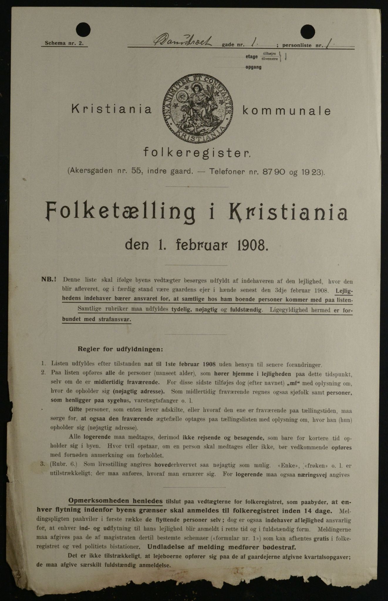 OBA, Municipal Census 1908 for Kristiania, 1908, p. 13444