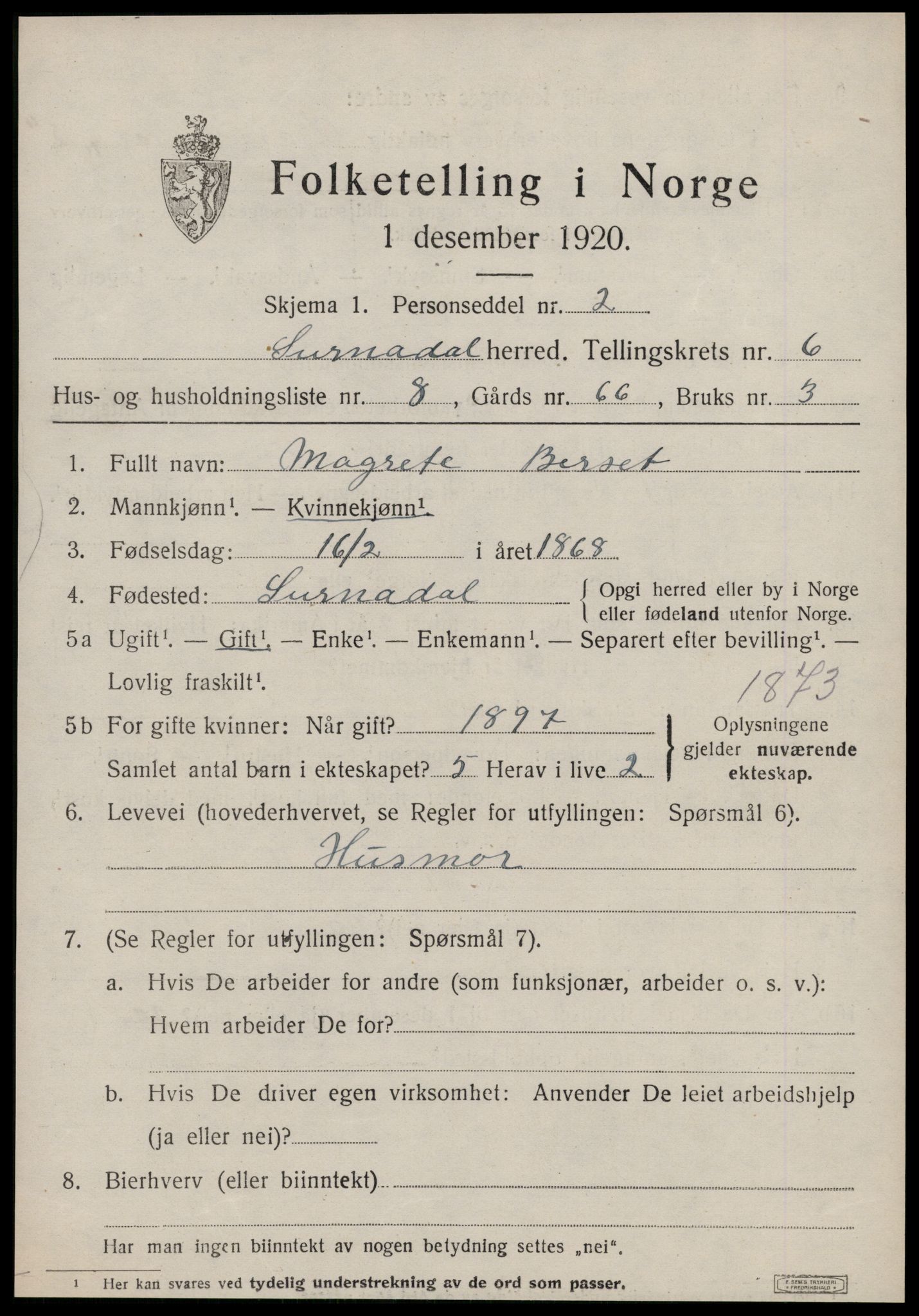 SAT, 1920 census for Surnadal, 1920, p. 4383