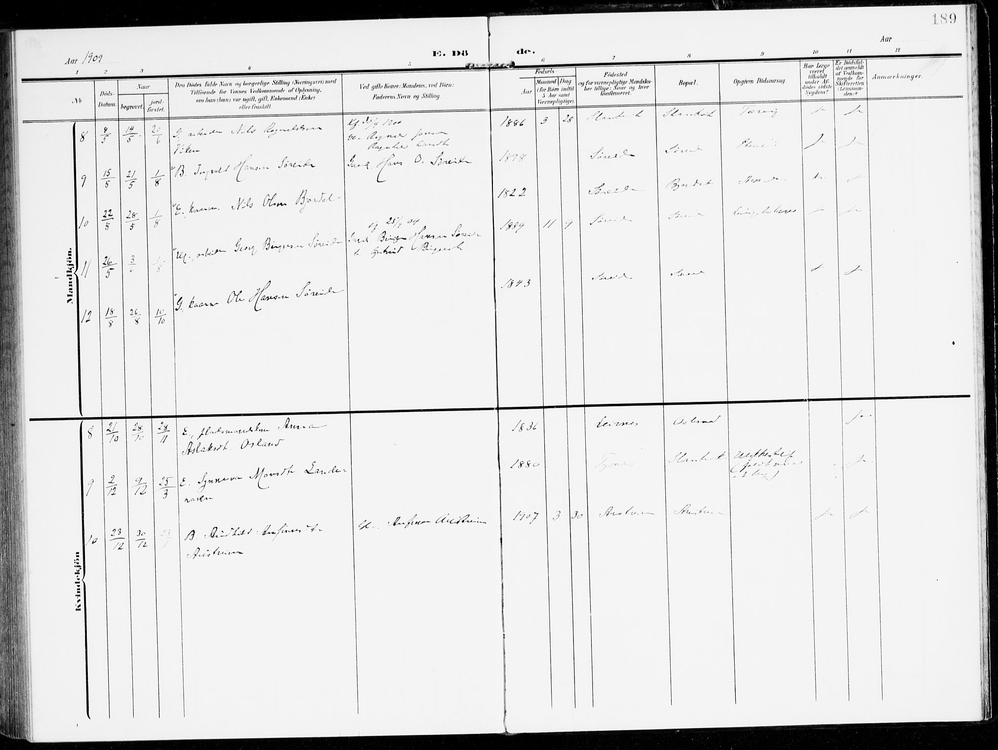 Lavik sokneprestembete, AV/SAB-A-80901: Parish register (official) no. C 2, 1904-1921, p. 189