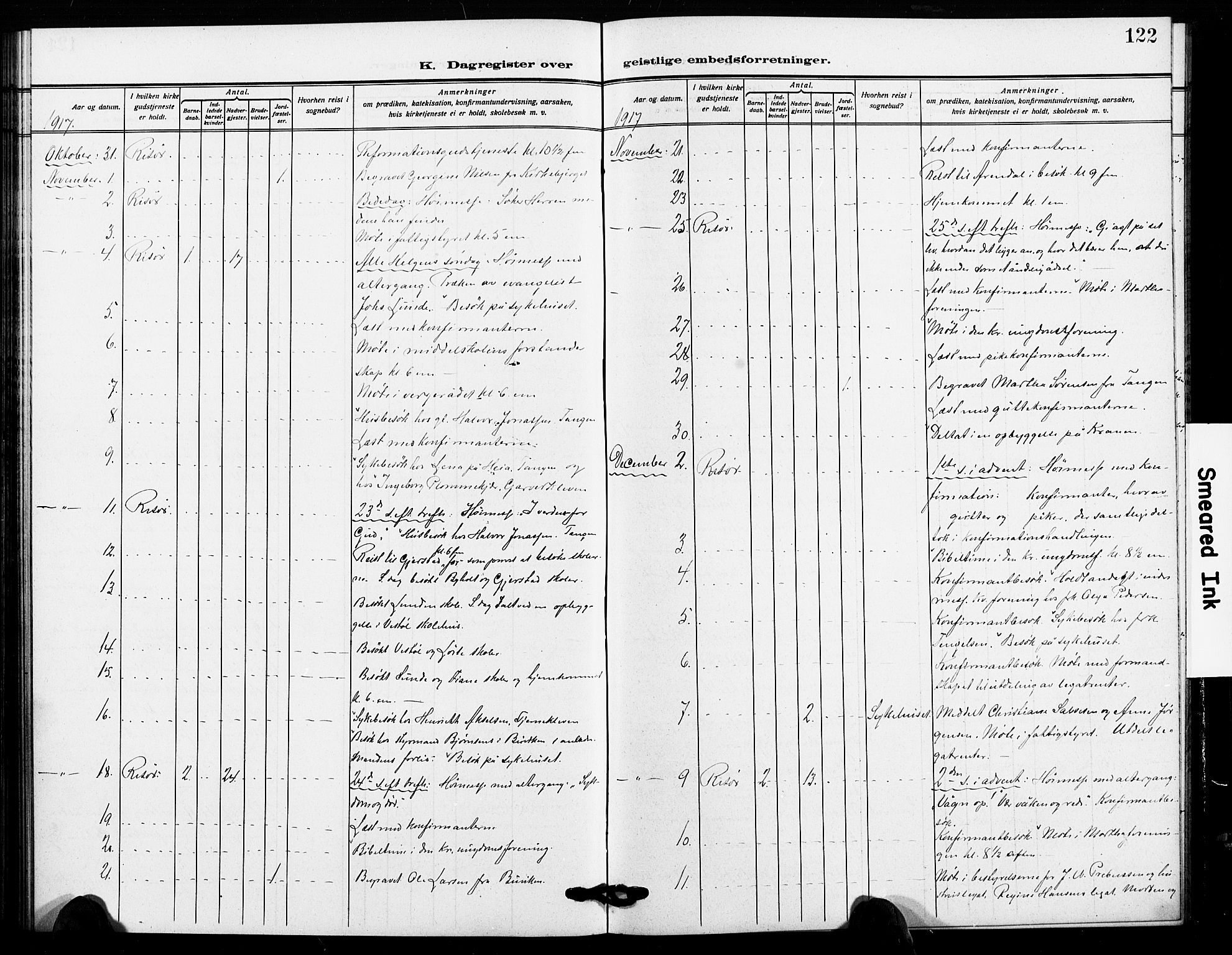 Risør sokneprestkontor, AV/SAK-1111-0035/F/Fa/L0007: Parish register (official) no. A 7, 1908-1921, p. 122