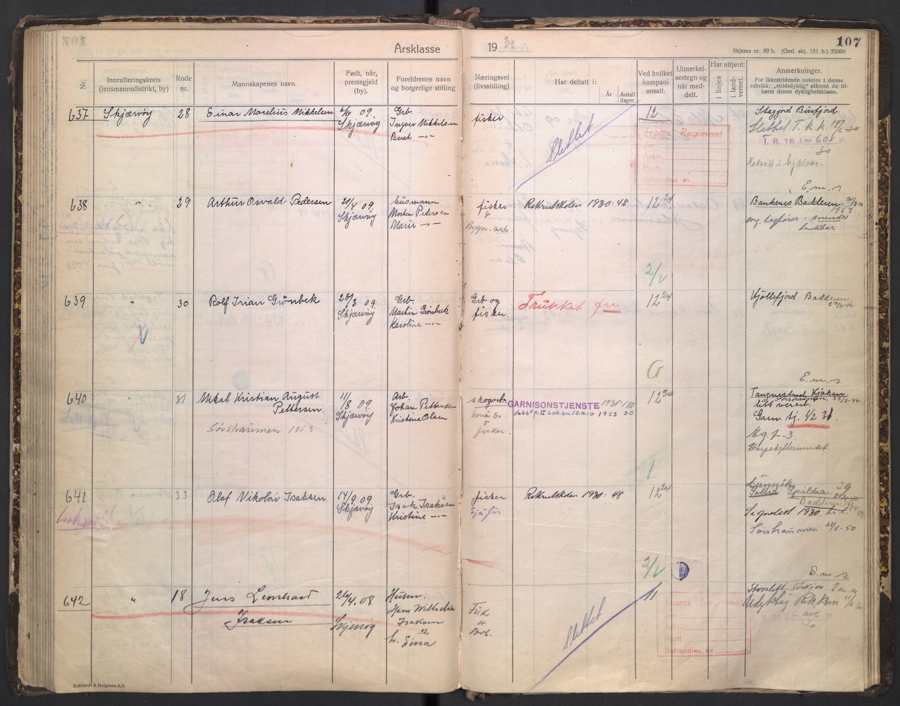 Forsvaret, Troms infanteriregiment nr. 16, AV/RA-RAFA-3146/P/Pa/L0005/0003: Ruller / Rulle for regimentets stridende menige mannskaper, årsklasse 1930, 1930, p. 107