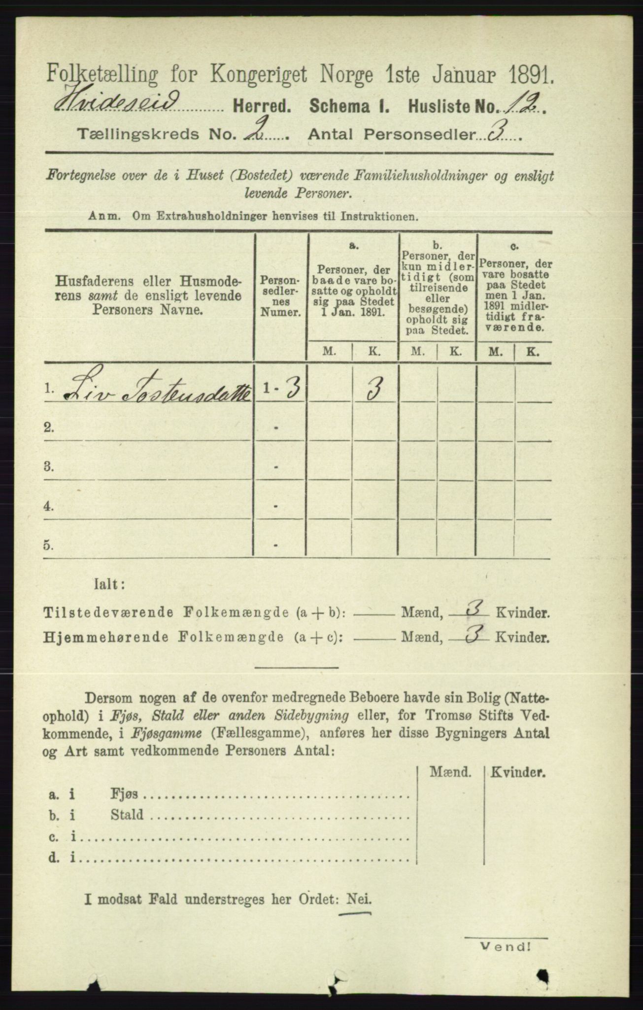 RA, 1891 census for 0829 Kviteseid, 1891, p. 270