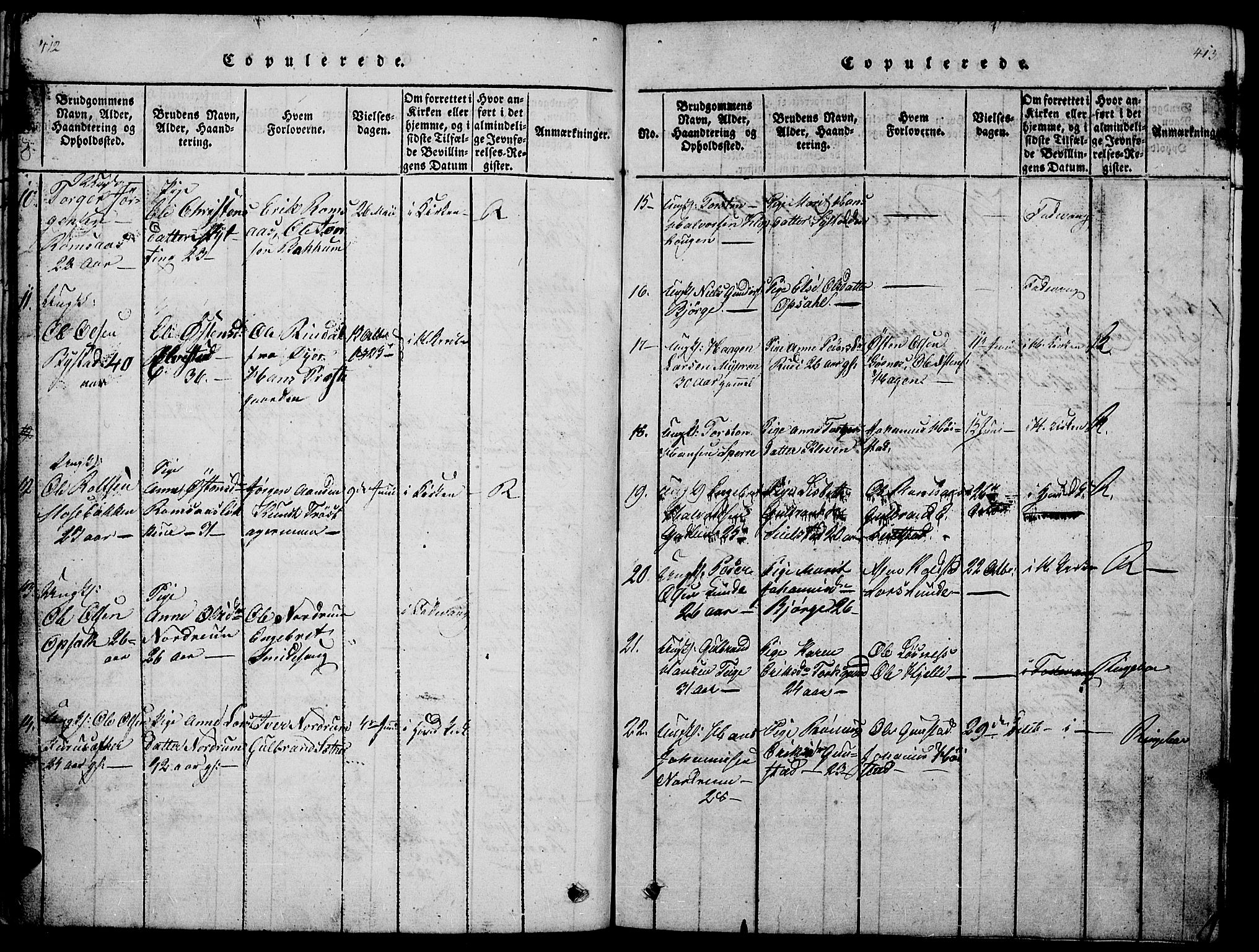 Ringebu prestekontor, SAH/PREST-082/H/Ha/Hab/L0001: Parish register (copy) no. 1, 1821-1839, p. 412-413