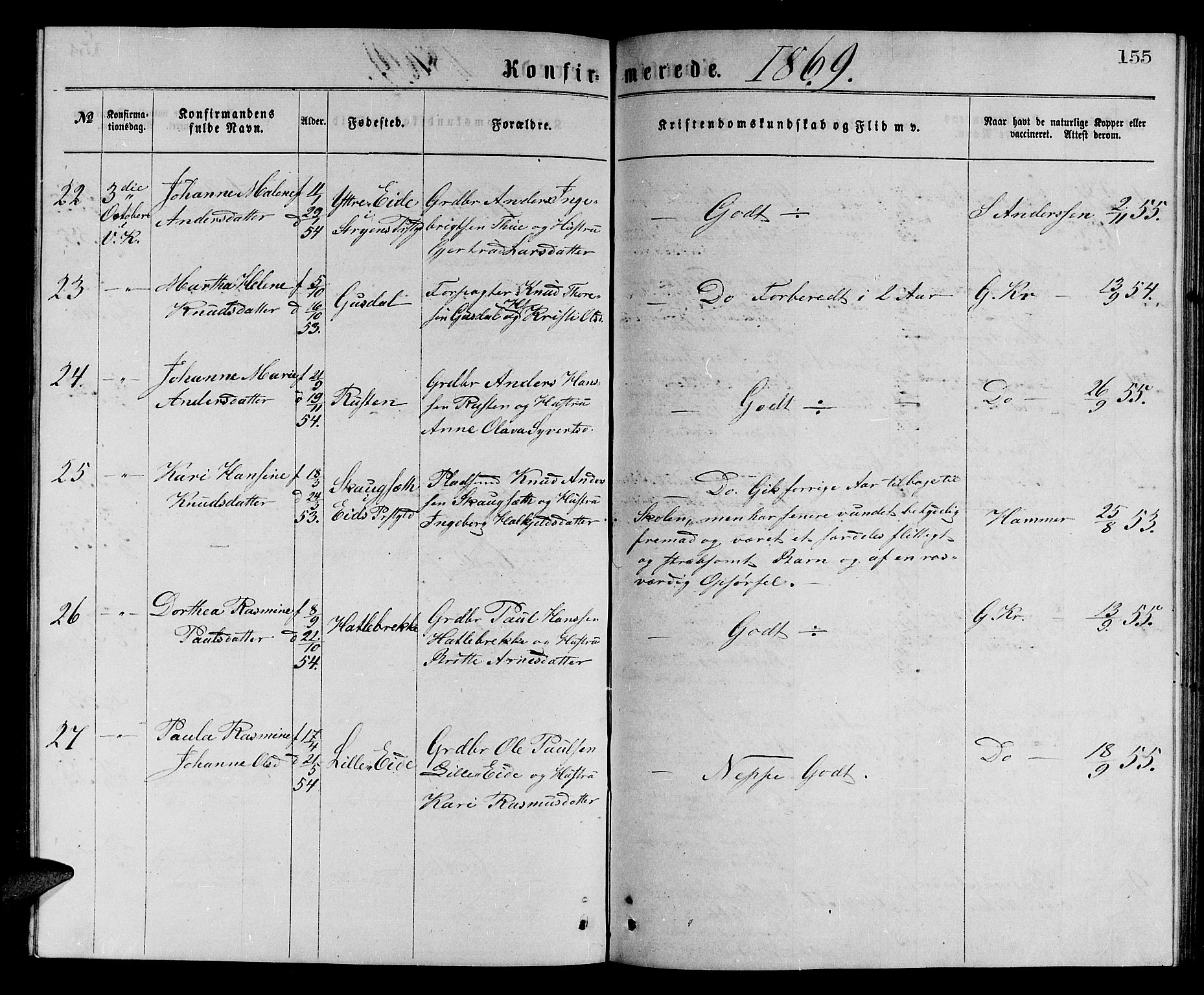 Ministerialprotokoller, klokkerbøker og fødselsregistre - Møre og Romsdal, SAT/A-1454/501/L0016: Parish register (copy) no. 501C02, 1868-1884, p. 155