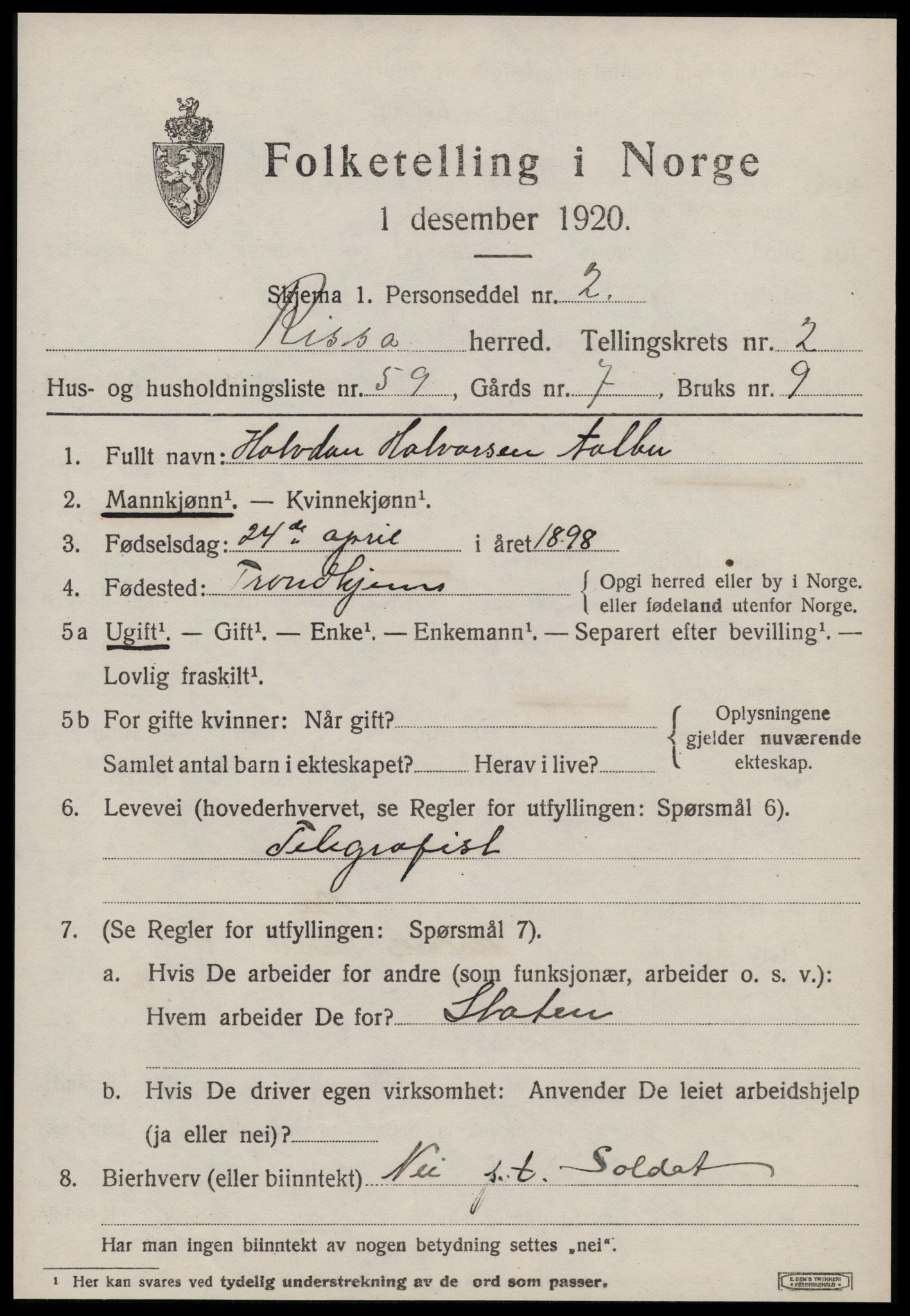 SAT, 1920 census for Rissa, 1920, p. 2373