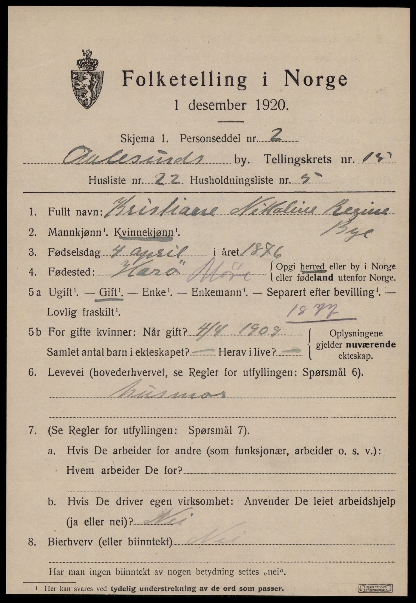 SAT, 1920 census for Ålesund, 1920, p. 30266