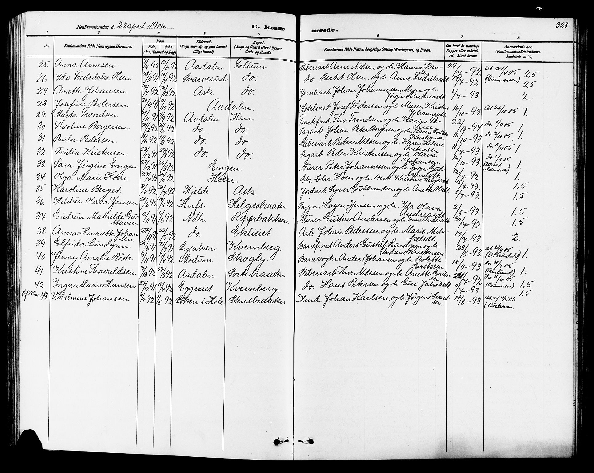 Norderhov kirkebøker, AV/SAKO-A-237/G/Ga/L0008: Parish register (copy) no. I 8, 1887-1912, p. 328