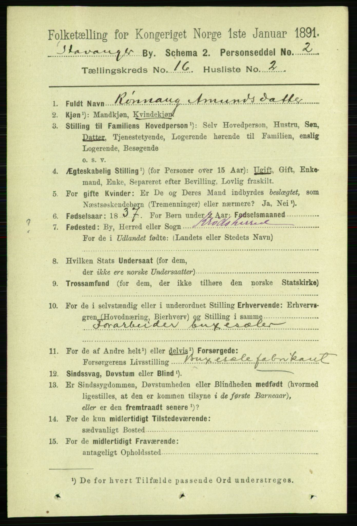 RA, 1891 census for 1103 Stavanger, 1891, p. 18847