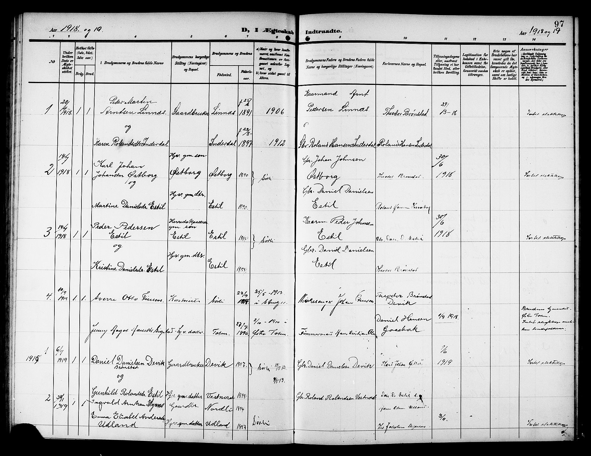 Ministerialprotokoller, klokkerbøker og fødselsregistre - Nord-Trøndelag, SAT/A-1458/757/L0506: Parish register (copy) no. 757C01, 1904-1922, p. 97