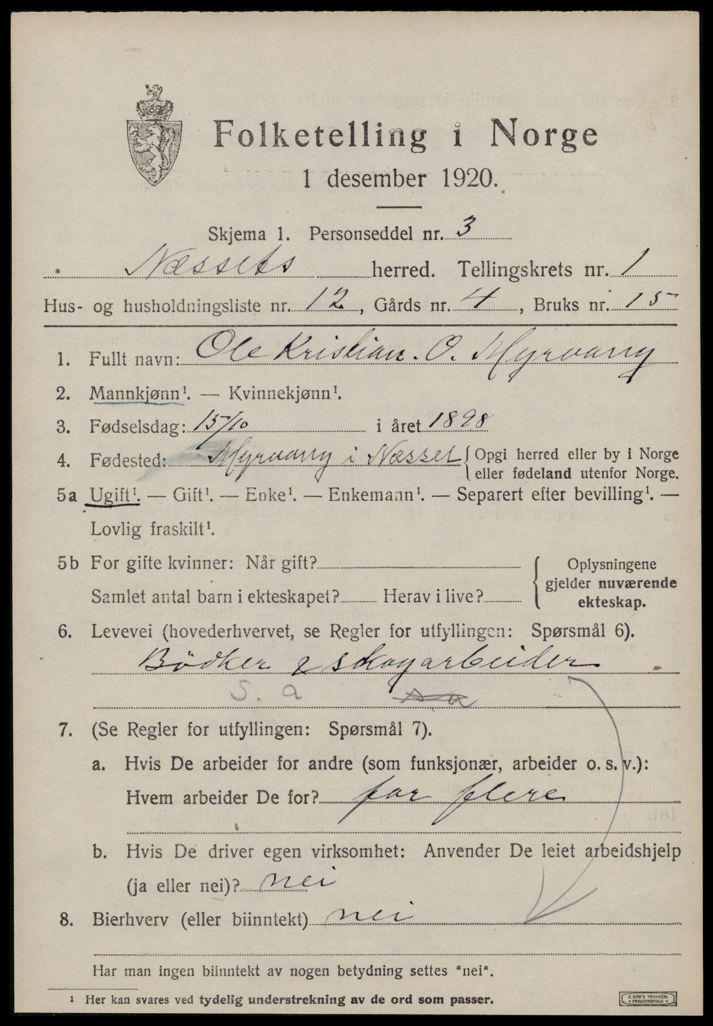 SAT, 1920 census for Nesset, 1920, p. 794