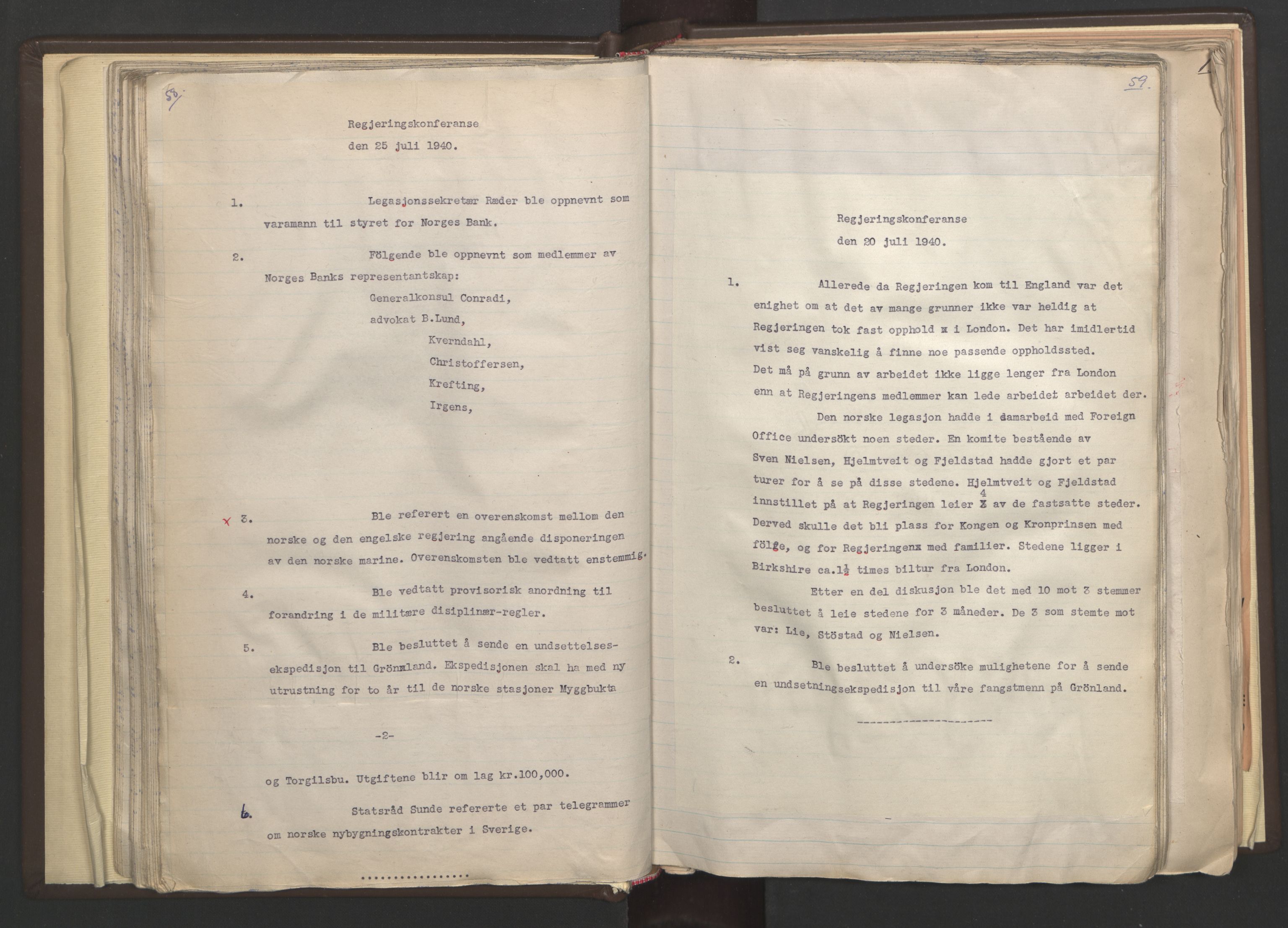 Statsministerens kontor, AV/RA-S-1005/A/Aa/L0001: Referat fra regjeringskonferanser, 1940-1941, p. 58-59