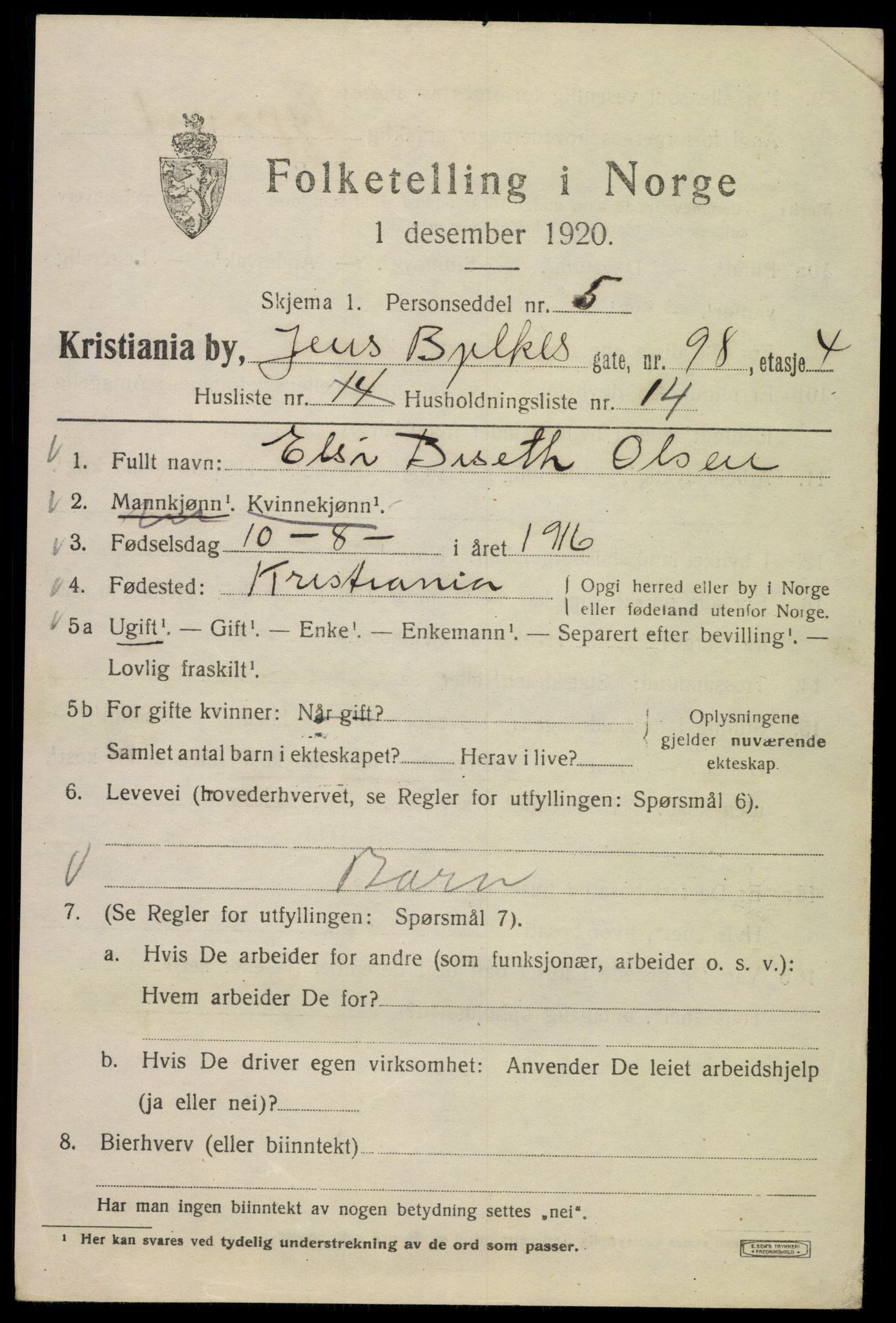 SAO, 1920 census for Kristiania, 1920, p. 322817