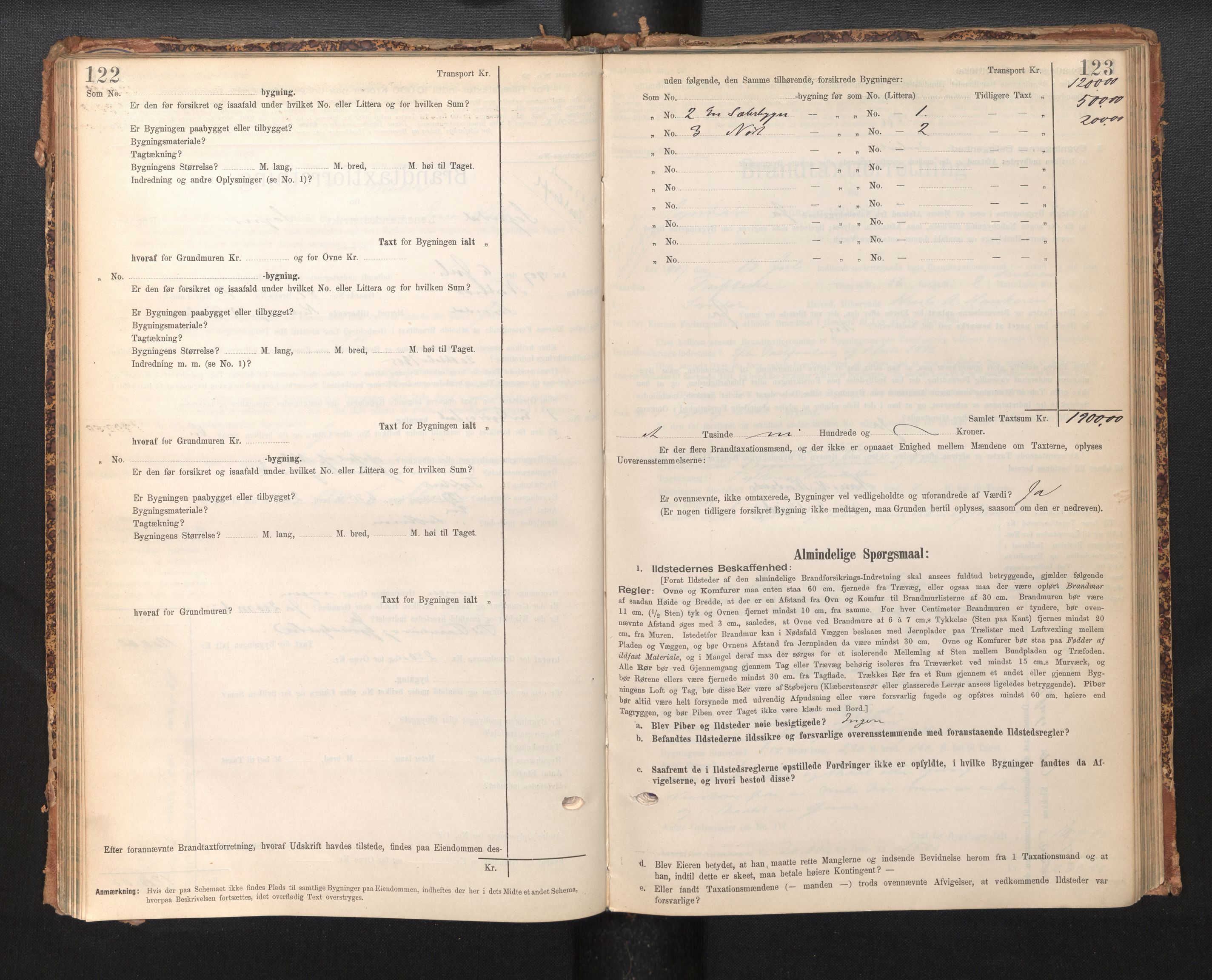 Lensmannen i Sogndal, AV/SAB-A-29901/0012/L0009: Branntakstprotokoll, skjematakst, 1901-1914, p. 122-123