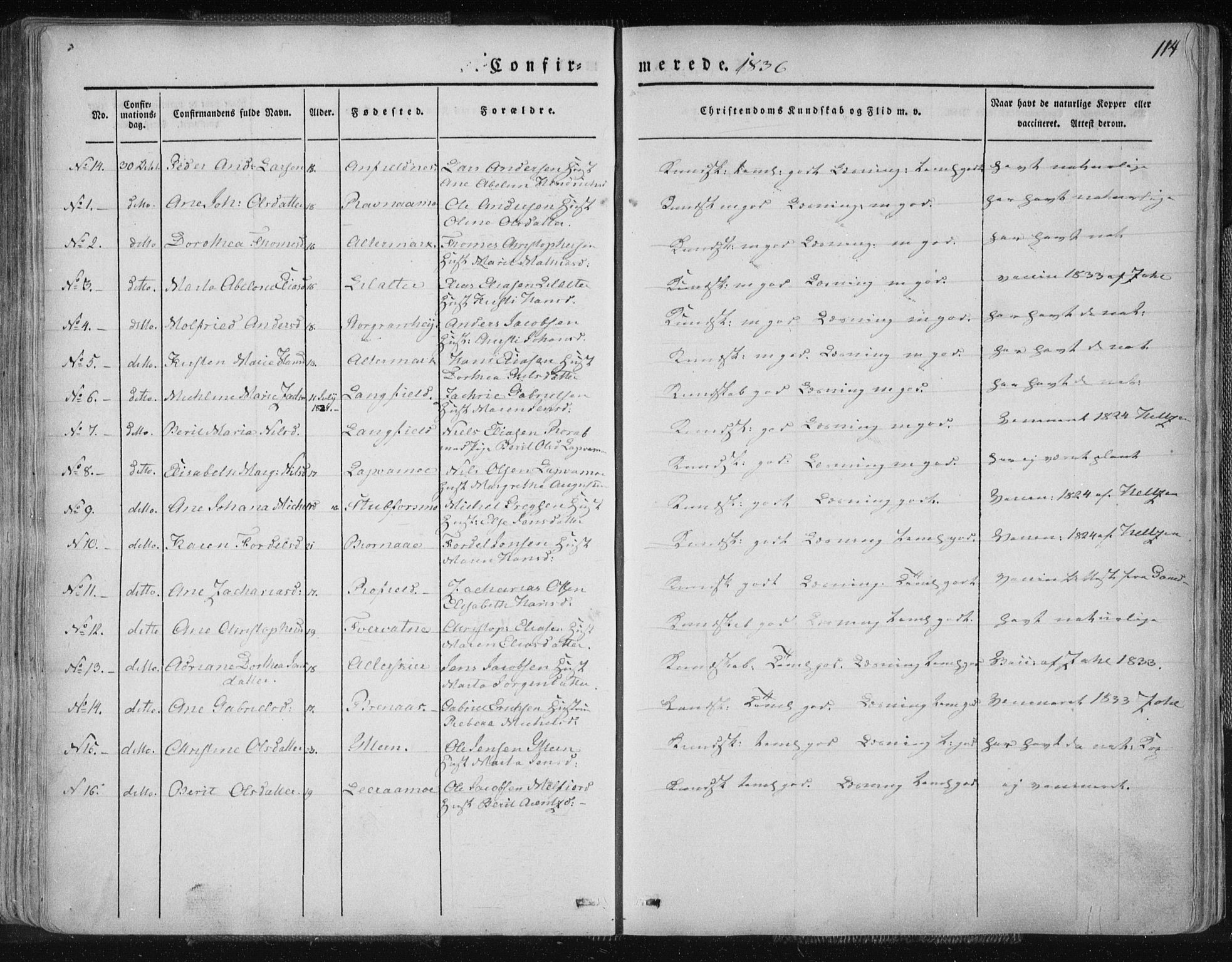 Ministerialprotokoller, klokkerbøker og fødselsregistre - Nordland, AV/SAT-A-1459/827/L0390: Parish register (official) no. 827A02, 1826-1841, p. 114