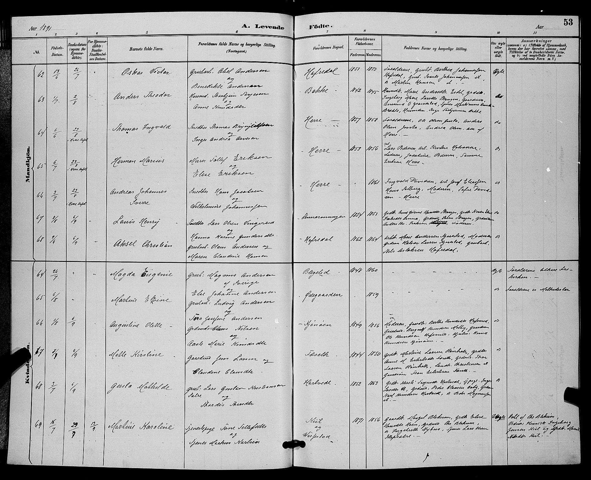Bamble kirkebøker, AV/SAKO-A-253/G/Ga/L0009: Parish register (copy) no. I 9, 1888-1900, p. 53