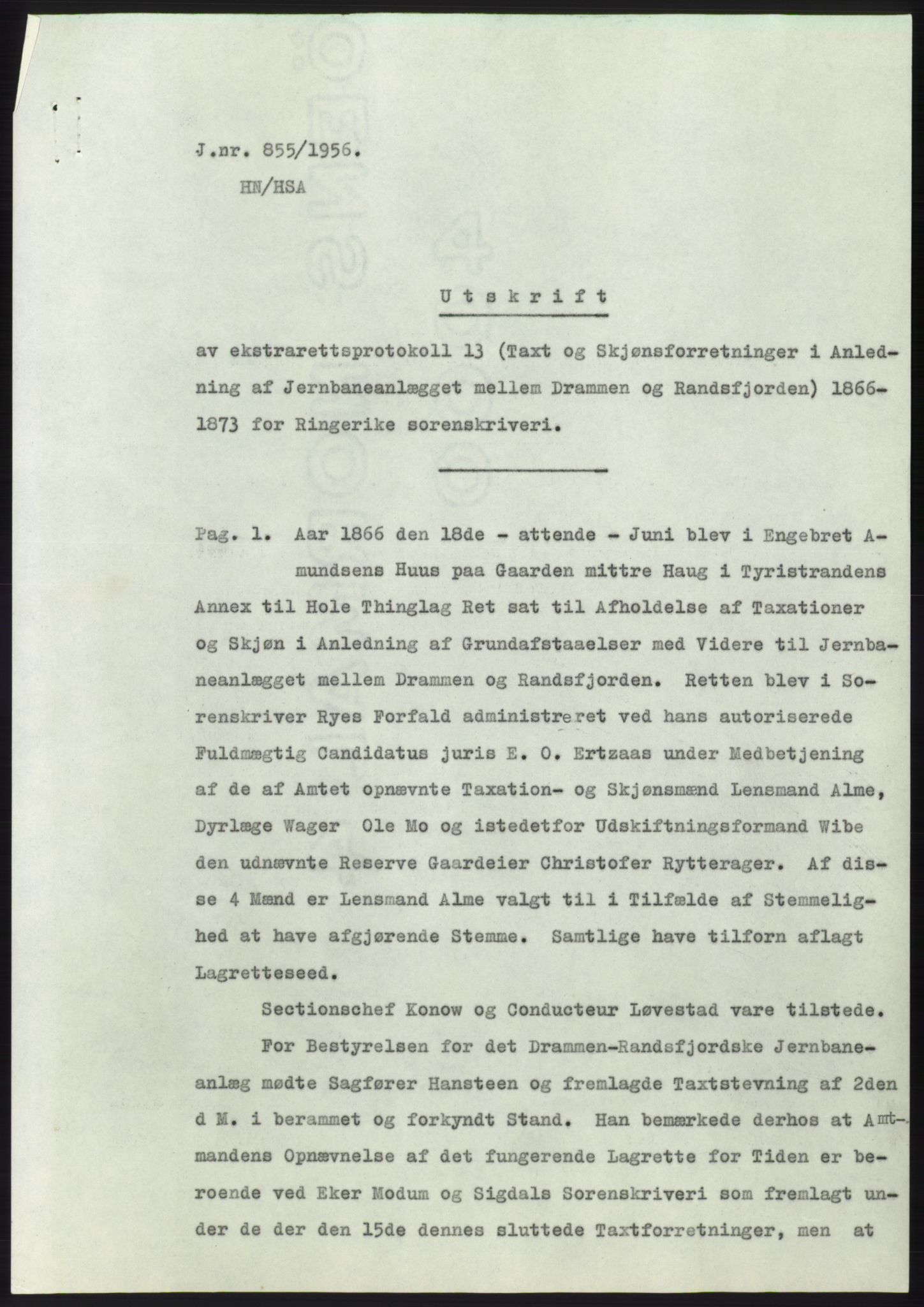 Statsarkivet i Kongsberg, AV/SAKO-A-0001/E/Ee/L0007: Avskrifter, SAO jnr. 802/1956 - 1199/1956, 1956, p. 94