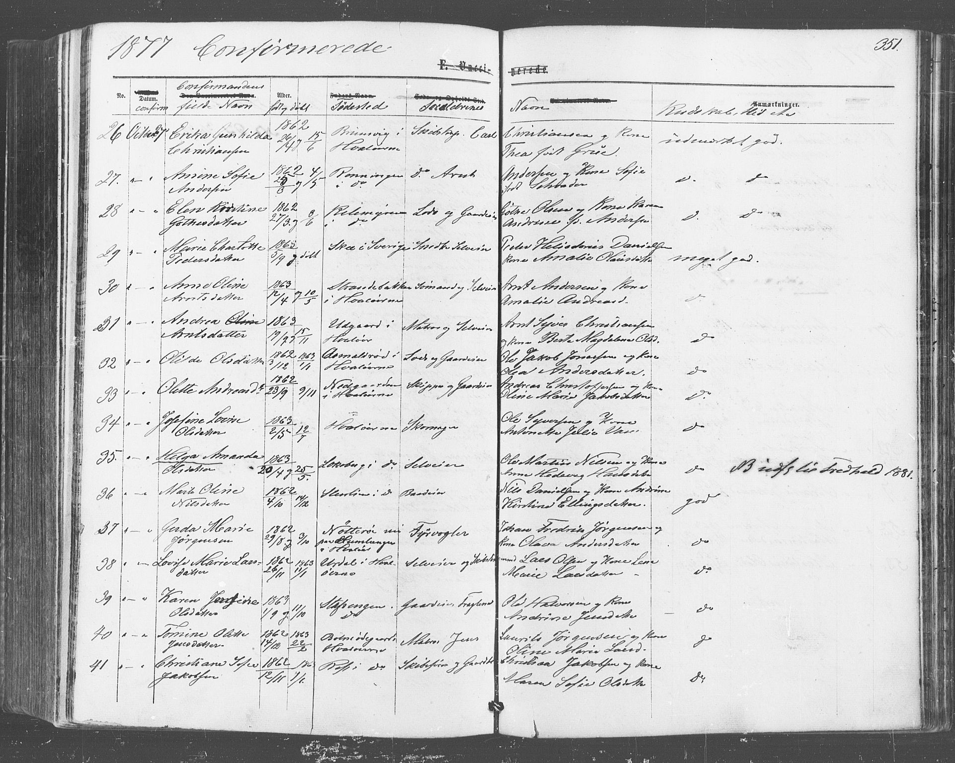 Hvaler prestekontor Kirkebøker, AV/SAO-A-2001/F/Fa/L0007: Parish register (official) no. I 7, 1864-1878, p. 351