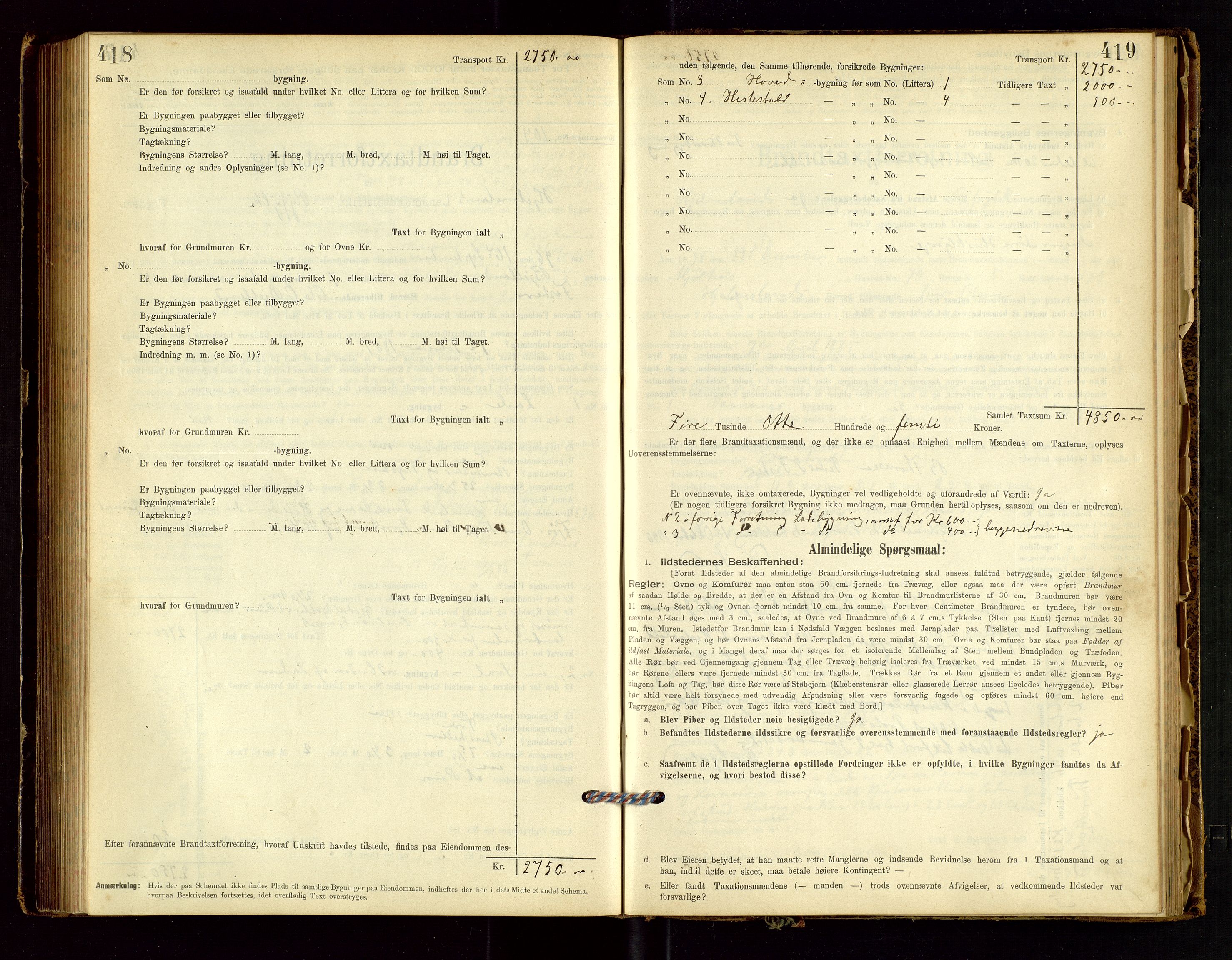 Hjelmeland lensmannskontor, AV/SAST-A-100439/Gob/L0001: "Brandtaxationsprotokol", 1895-1932, p. 418-419