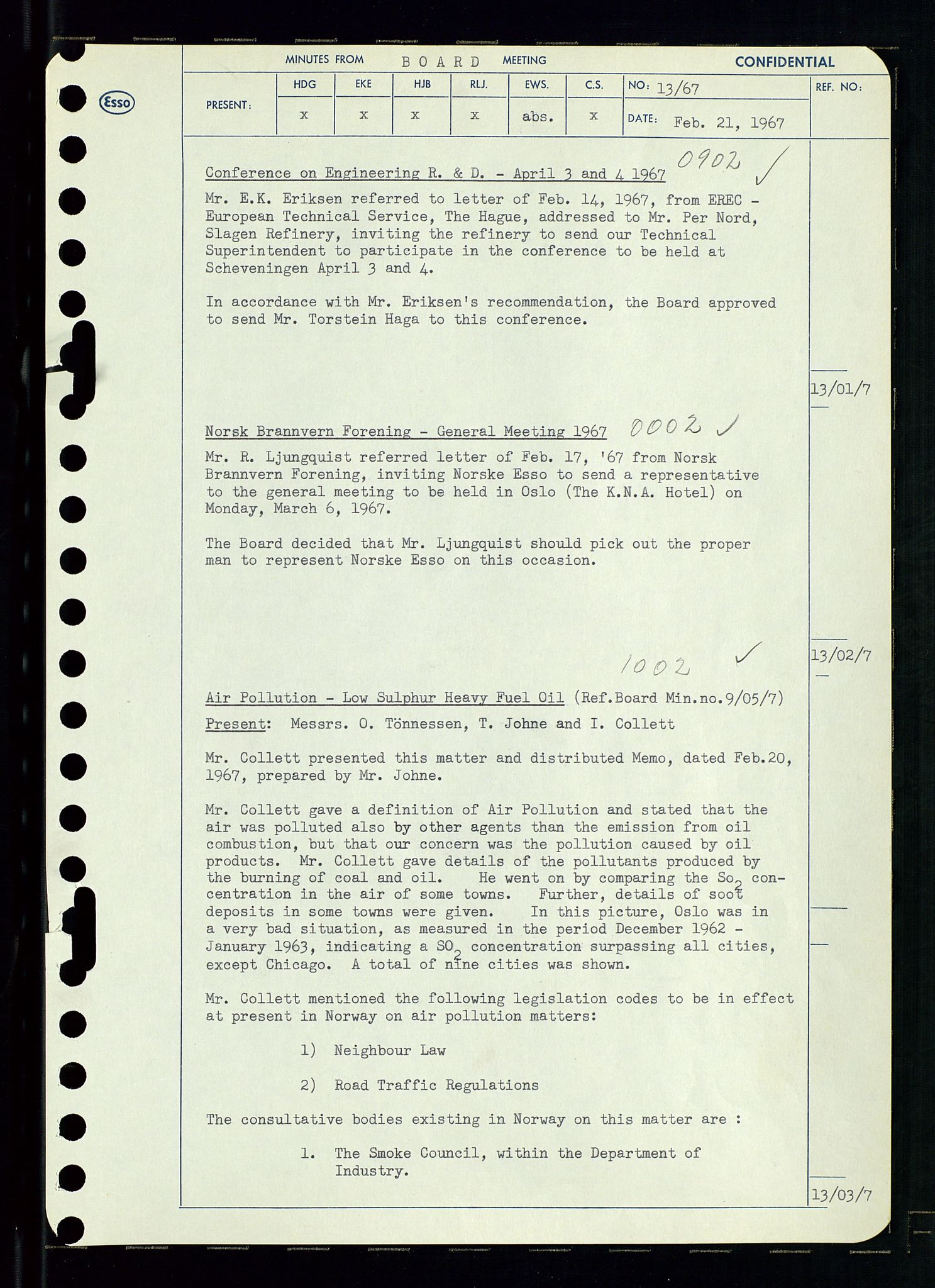 Pa 0982 - Esso Norge A/S, AV/SAST-A-100448/A/Aa/L0002/0003: Den administrerende direksjon Board minutes (styrereferater) / Den administrerende direksjon Board minutes (styrereferater), 1967, p. 26