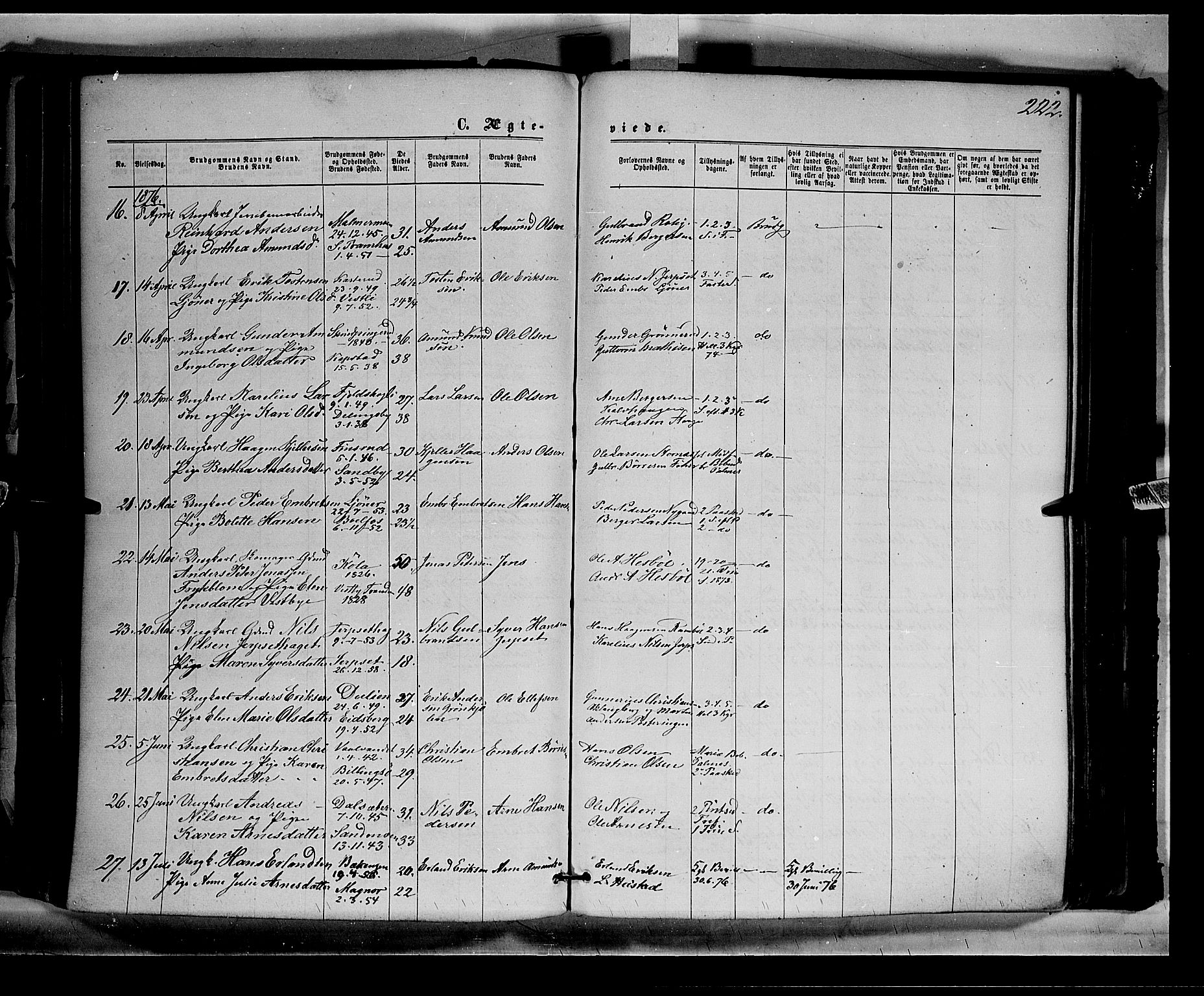 Eidskog prestekontor, AV/SAH-PREST-026/H/Ha/Haa/L0002: Parish register (official) no. 2, 1867-1878, p. 222