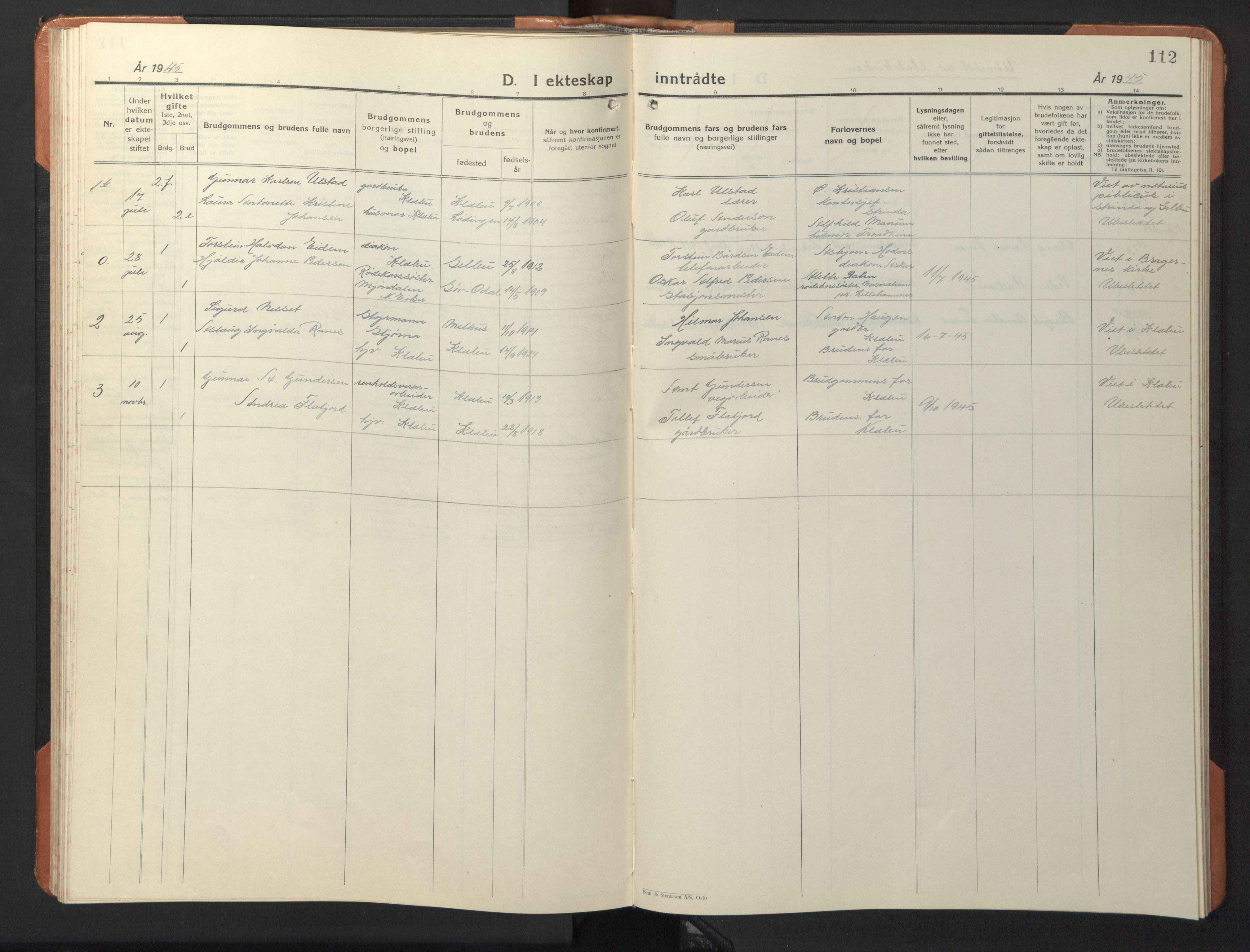 Ministerialprotokoller, klokkerbøker og fødselsregistre - Sør-Trøndelag, SAT/A-1456/618/L0454: Parish register (copy) no. 618C05, 1926-1946, p. 112