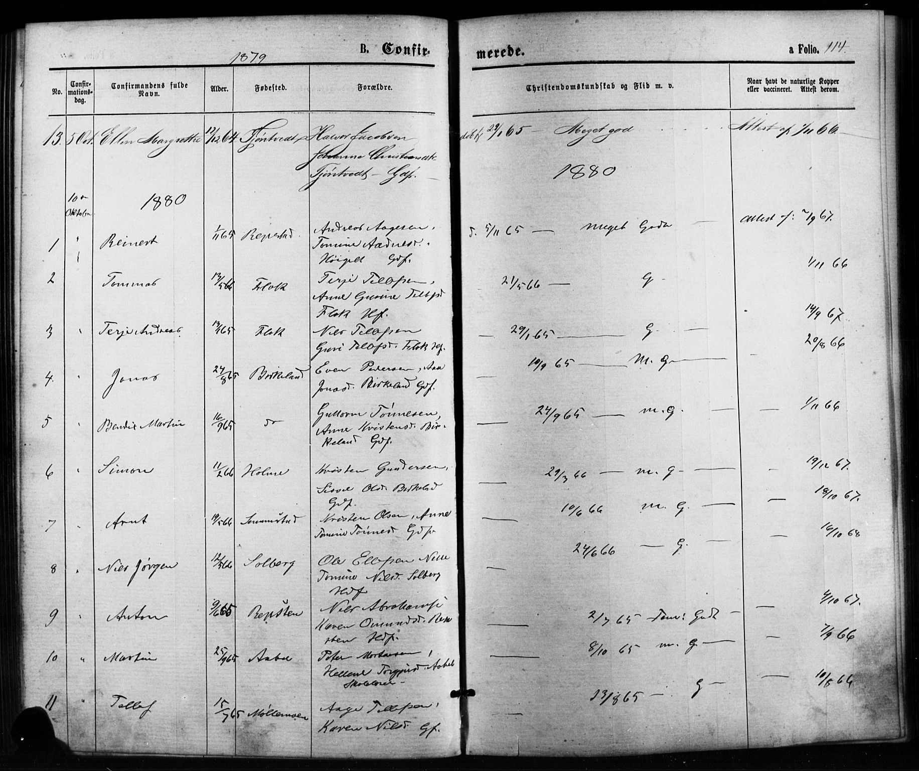 Birkenes sokneprestkontor, SAK/1111-0004/F/Fb/L0003: Parish register (copy) no. B 3, 1876-1892, p. 114