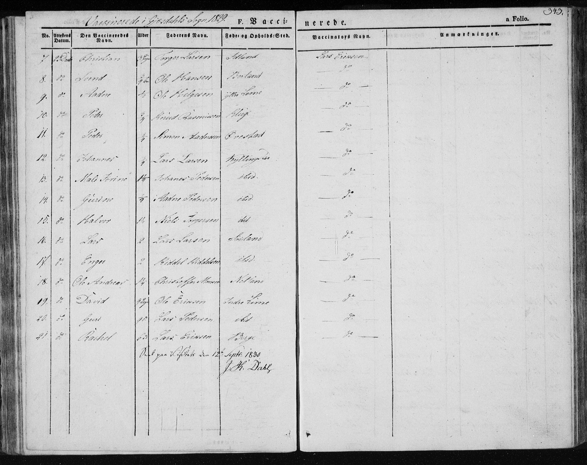 Lye sokneprestkontor, AV/SAST-A-101794/001/30BA/L0004: Parish register (official) no. A 4, 1826-1841, p. 343