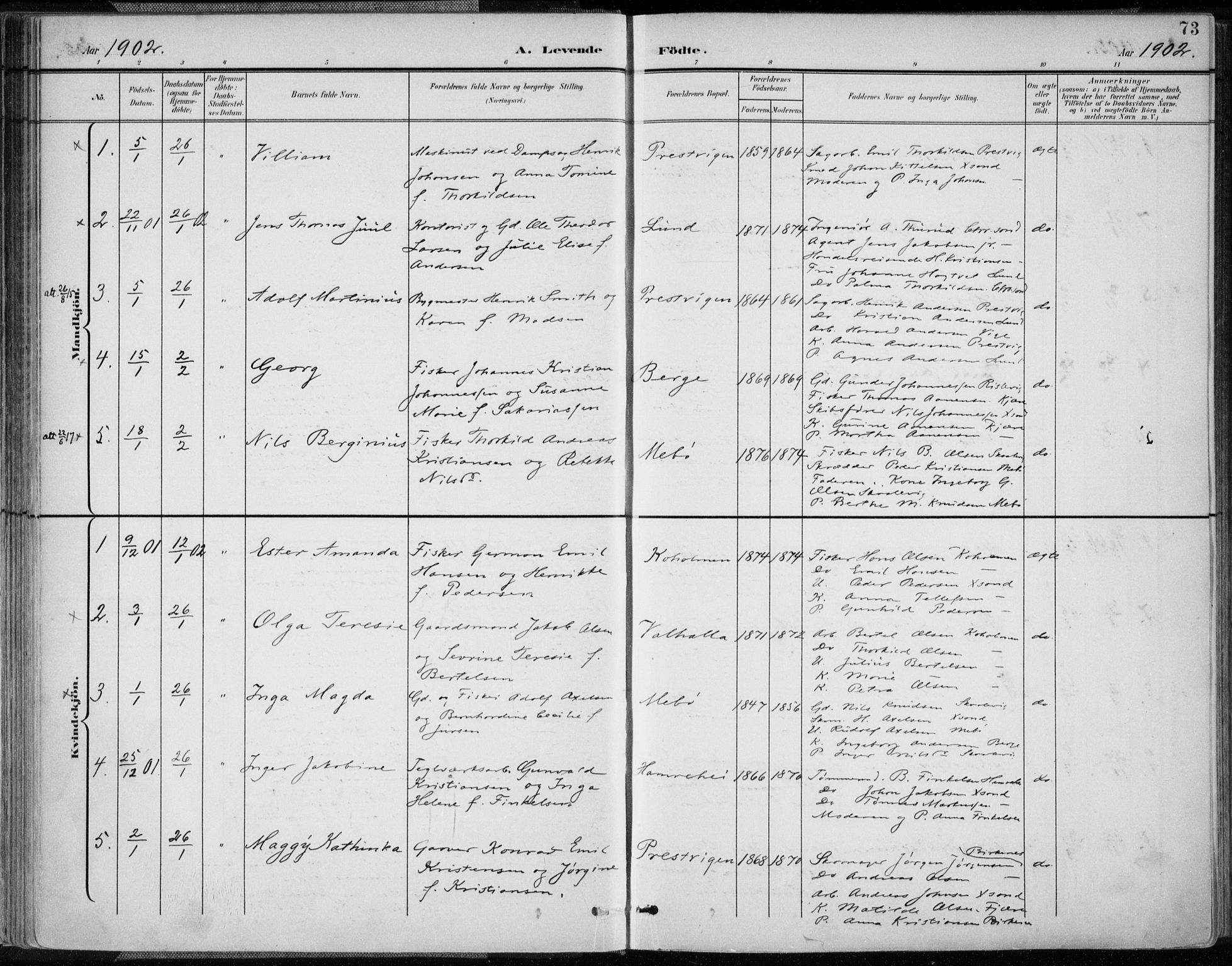 Oddernes sokneprestkontor, SAK/1111-0033/F/Fa/Faa/L0010: Parish register (official) no. A 10, 1897-1911, p. 73