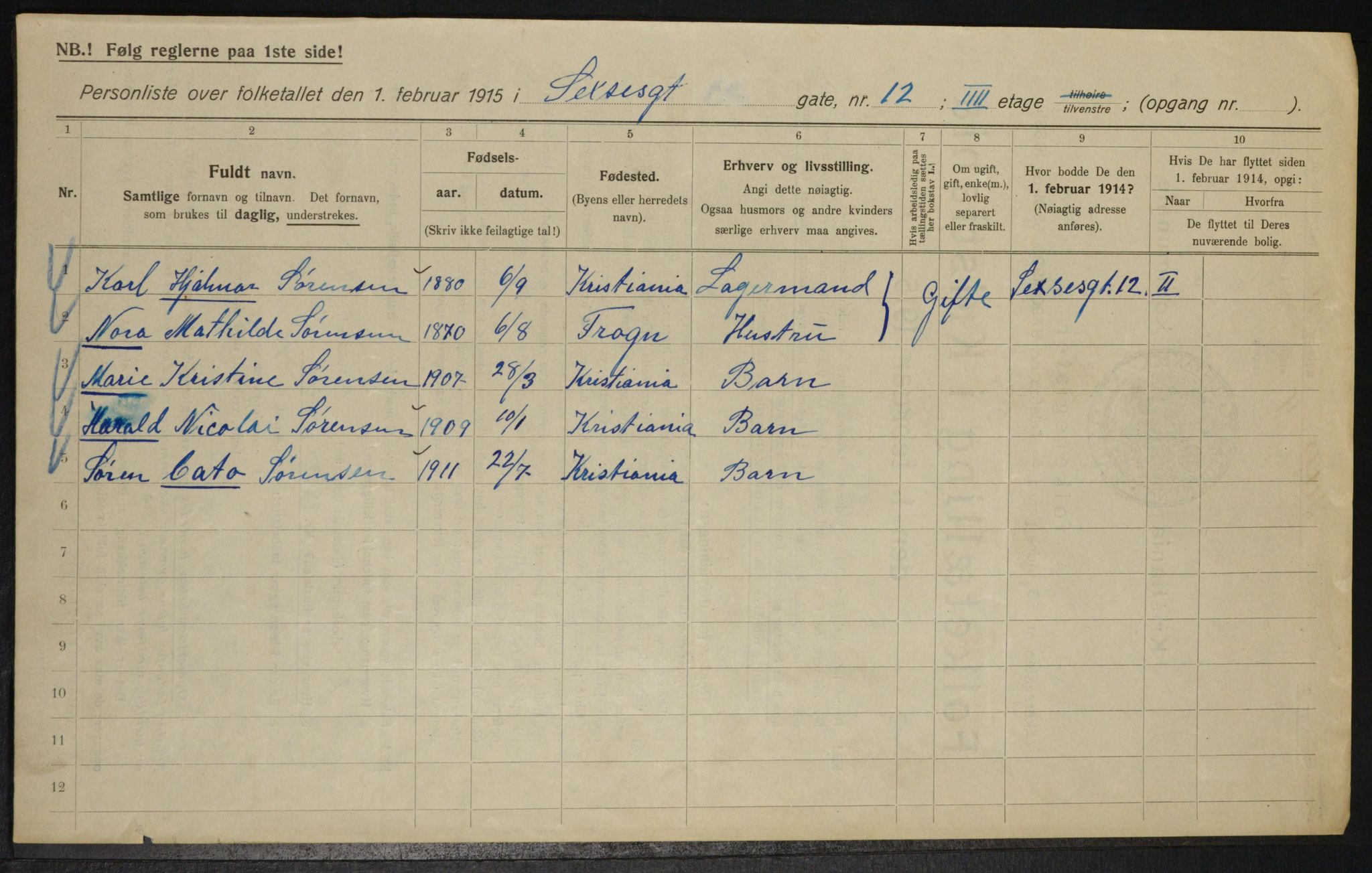 OBA, Municipal Census 1915 for Kristiania, 1915, p. 94636