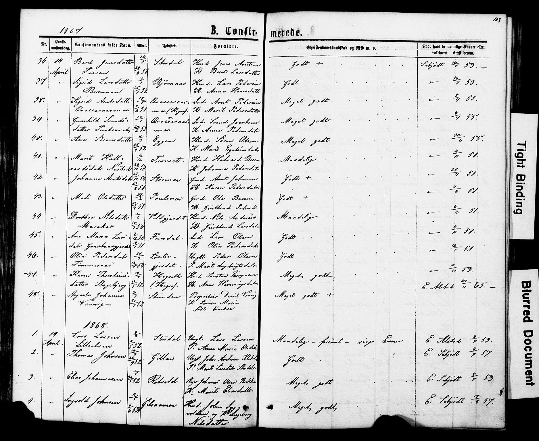 Ministerialprotokoller, klokkerbøker og fødselsregistre - Nord-Trøndelag, SAT/A-1458/706/L0049: Parish register (copy) no. 706C01, 1864-1895, p. 103