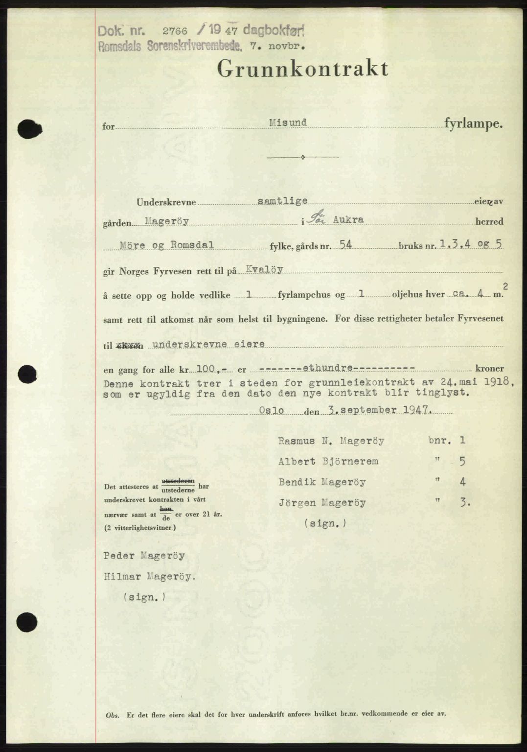 Romsdal sorenskriveri, AV/SAT-A-4149/1/2/2C: Mortgage book no. A24, 1947-1947, Diary no: : 2766/1947