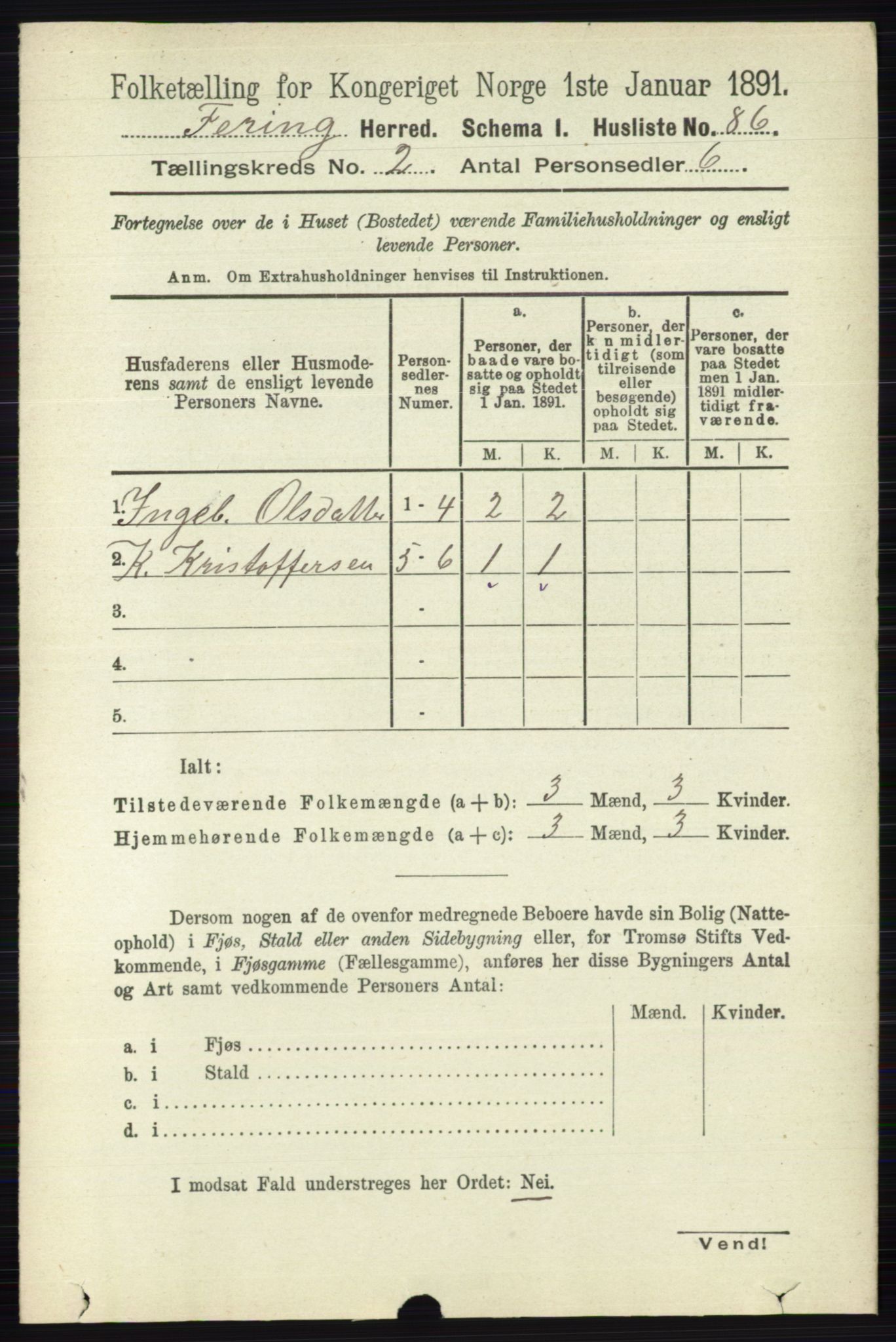 RA, 1891 census for 0240 Feiring, 1891, p. 755