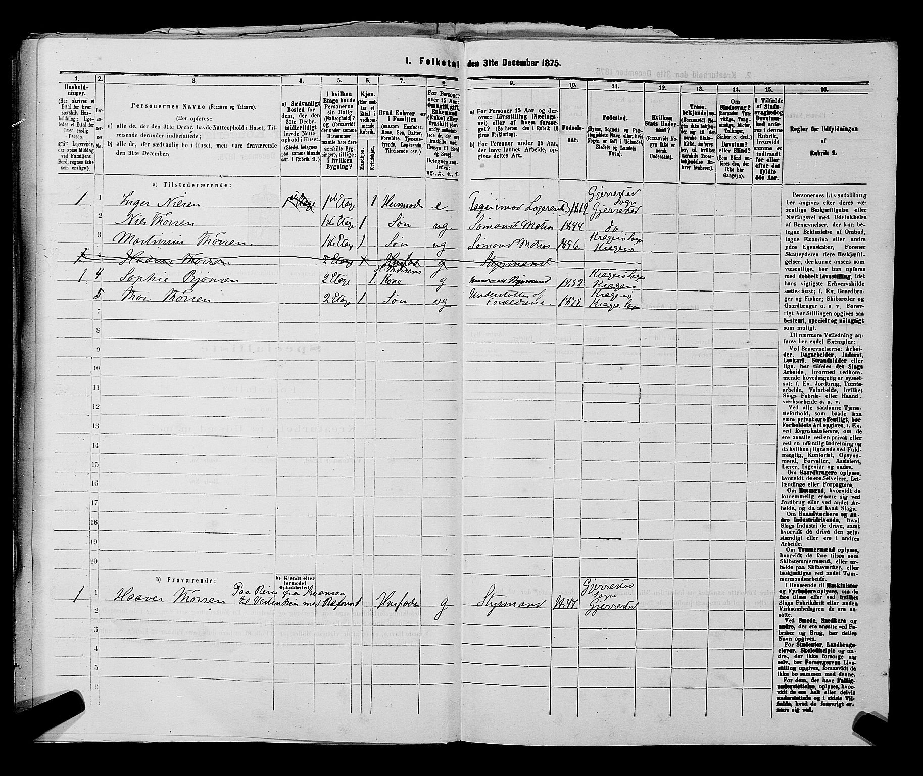 SAKO, 1875 census for 0801P Kragerø, 1875, p. 848