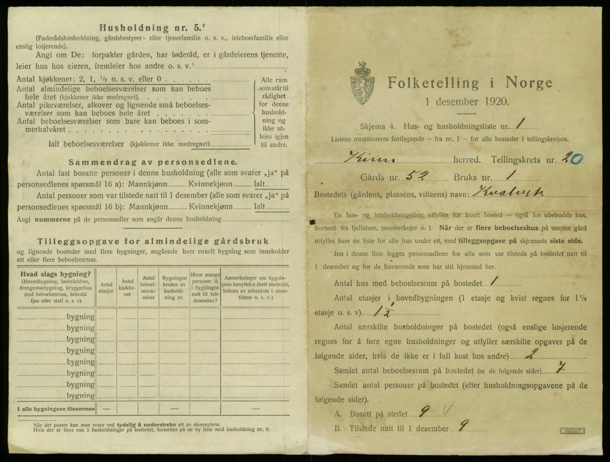 SAB, 1920 census for Kinn, 1920, p. 983