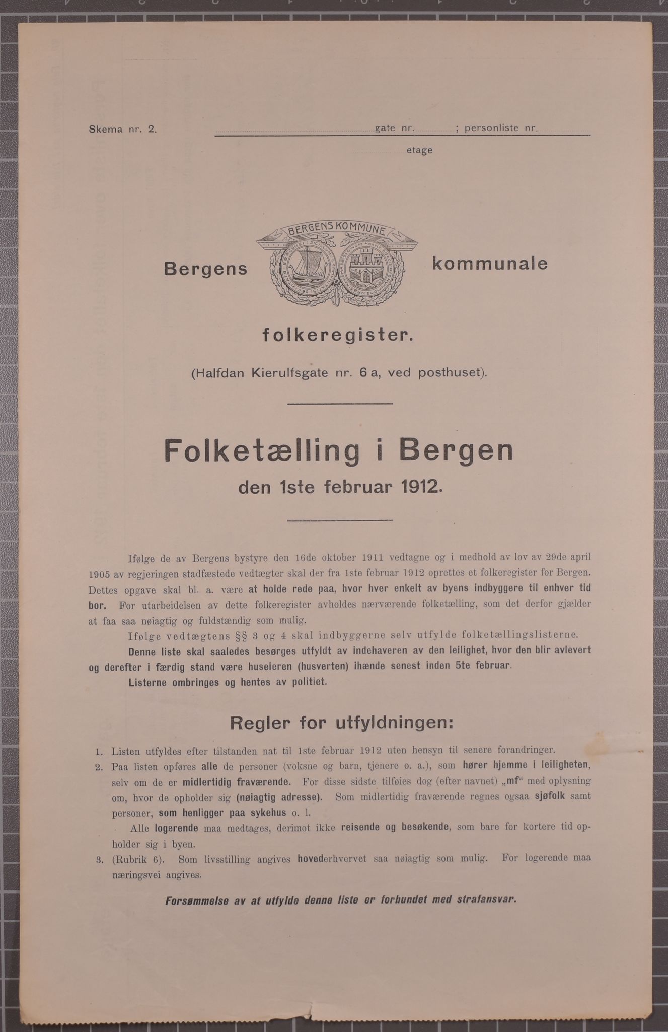 SAB, Municipal Census 1912 for Bergen, 1912, p. 2884