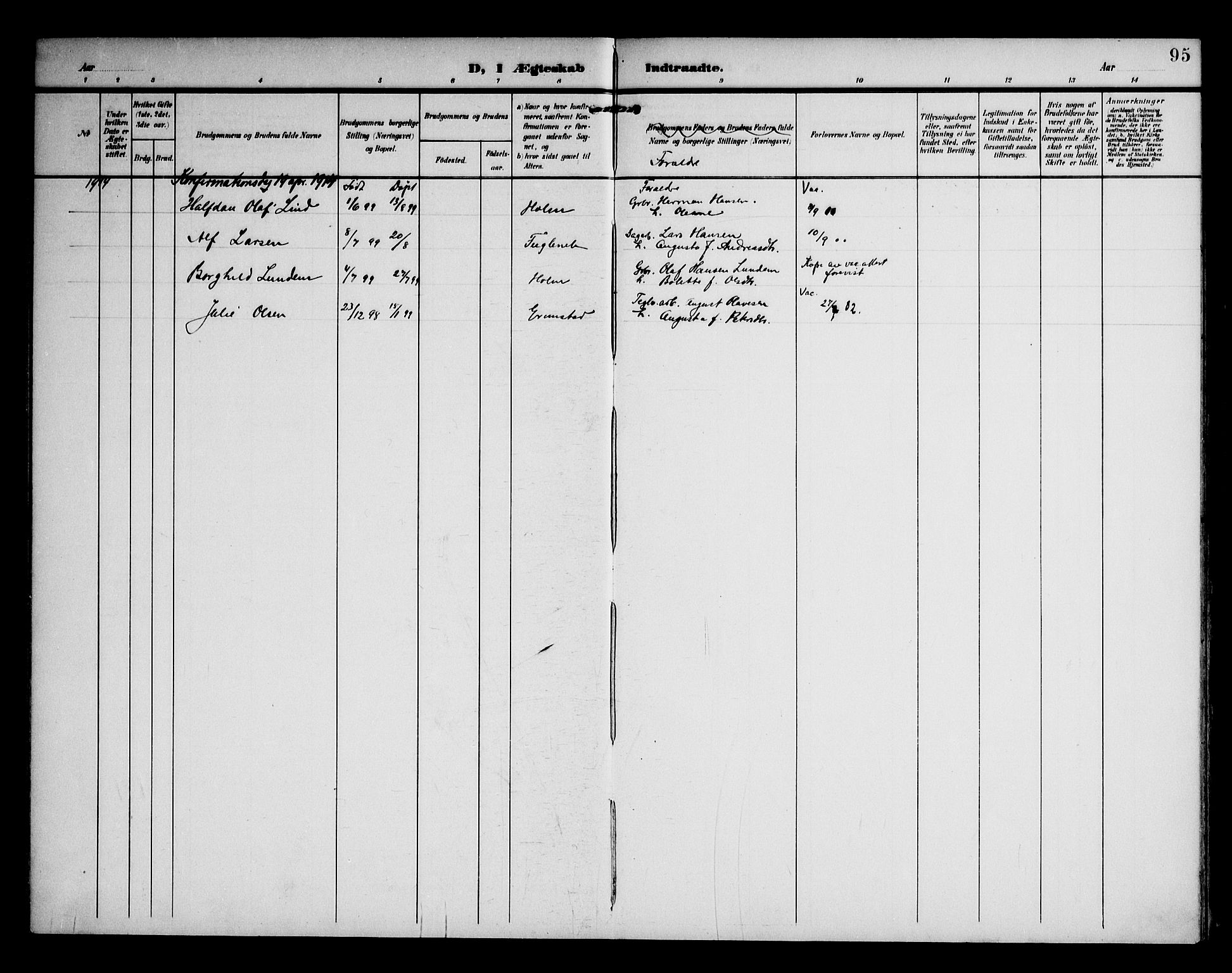 Borge prestekontor Kirkebøker, AV/SAO-A-10903/F/Fb/L0004: Parish register (official) no. II 4, 1902-1914, p. 95