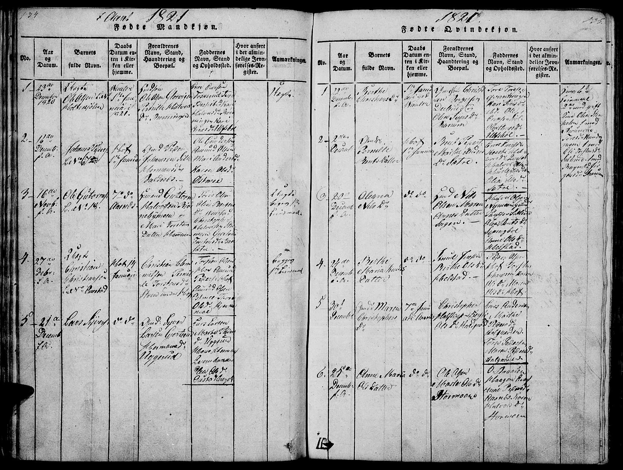 Hof prestekontor, SAH/PREST-038/H/Ha/Haa/L0005: Parish register (official) no. 5, 1816-1822, p. 134-135