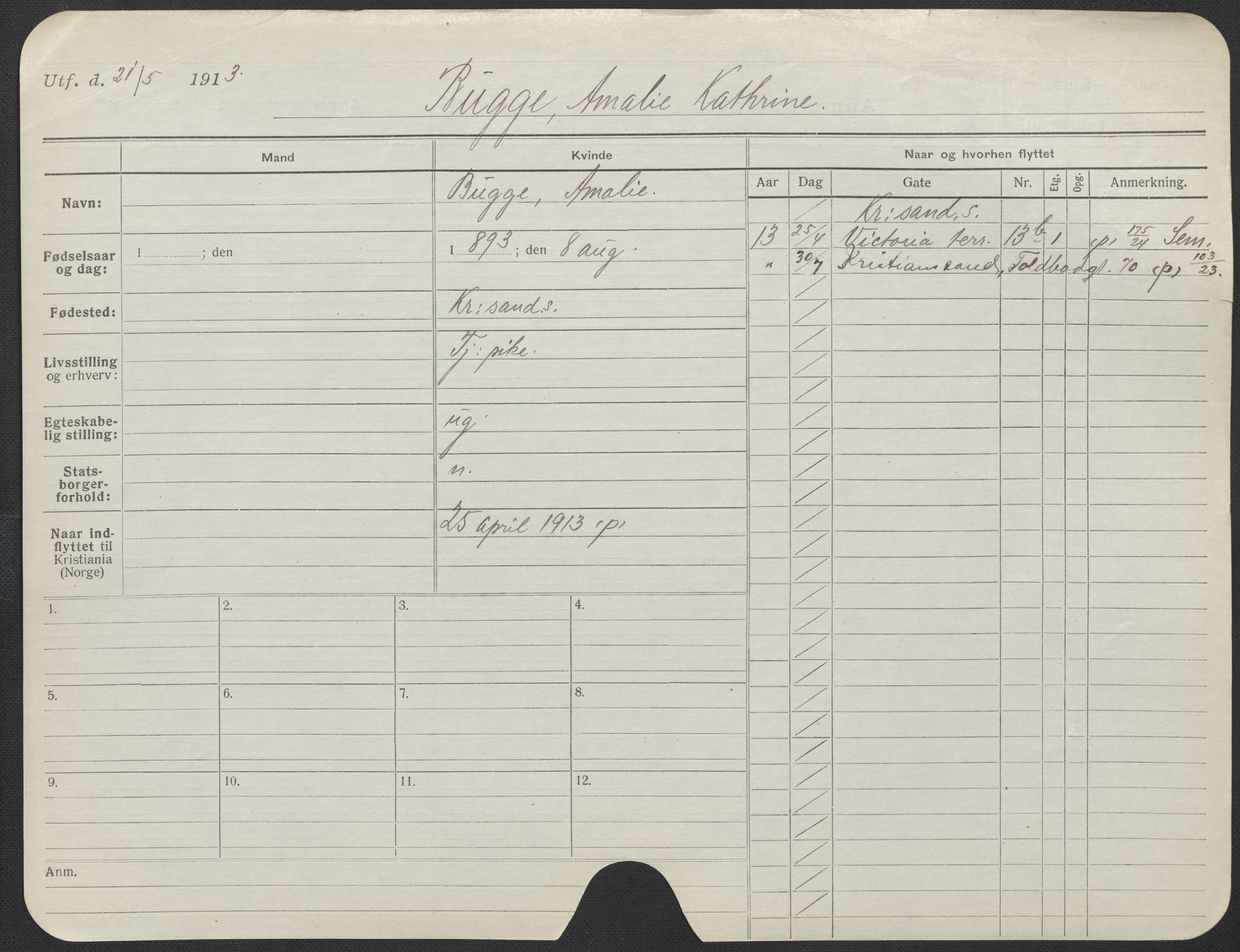 Oslo folkeregister, Registerkort, AV/SAO-A-11715/F/Fa/Fac/L0013: Kvinner, 1906-1914, p. 949a