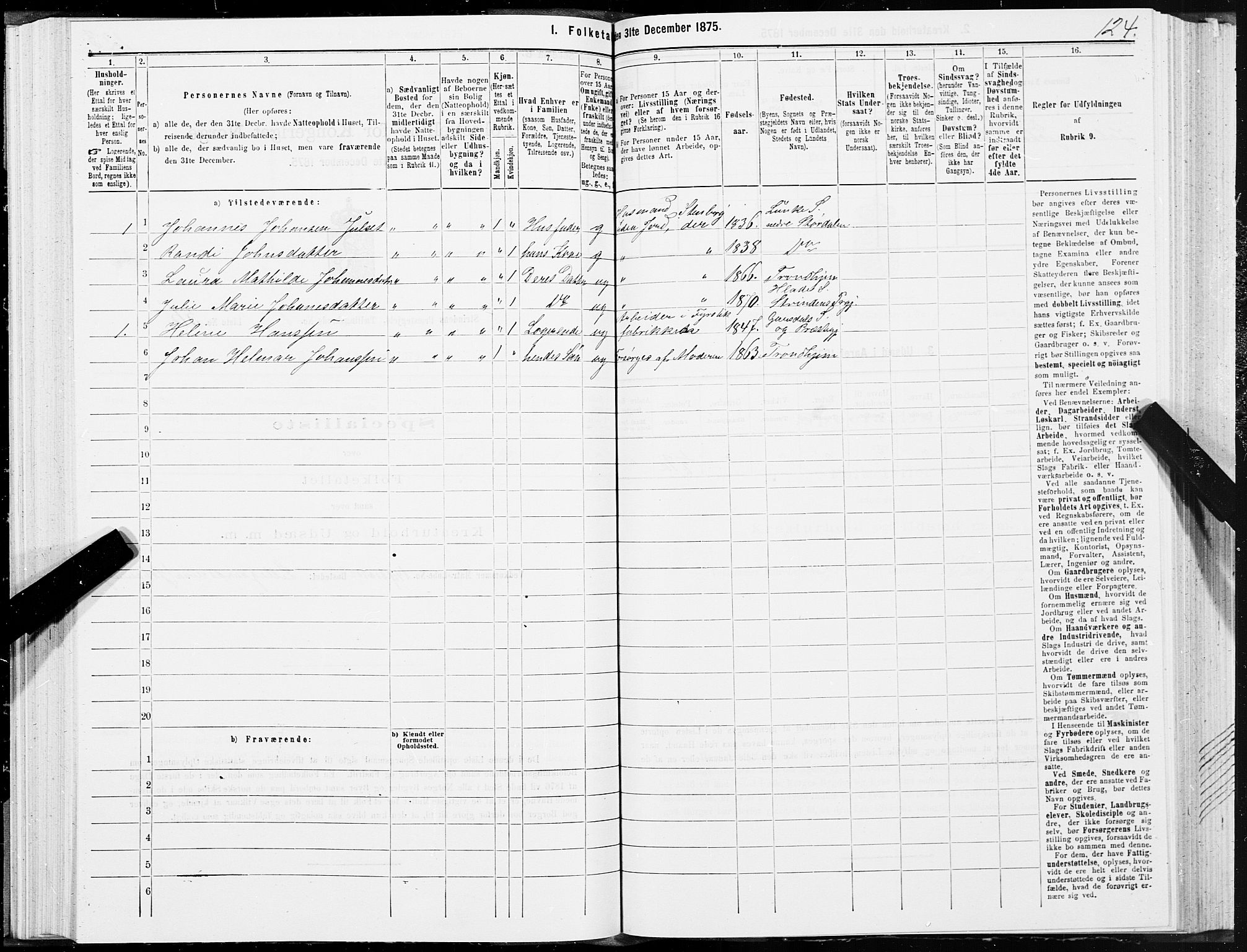 SAT, 1875 census for 1660P Strinda, 1875, p. 1124