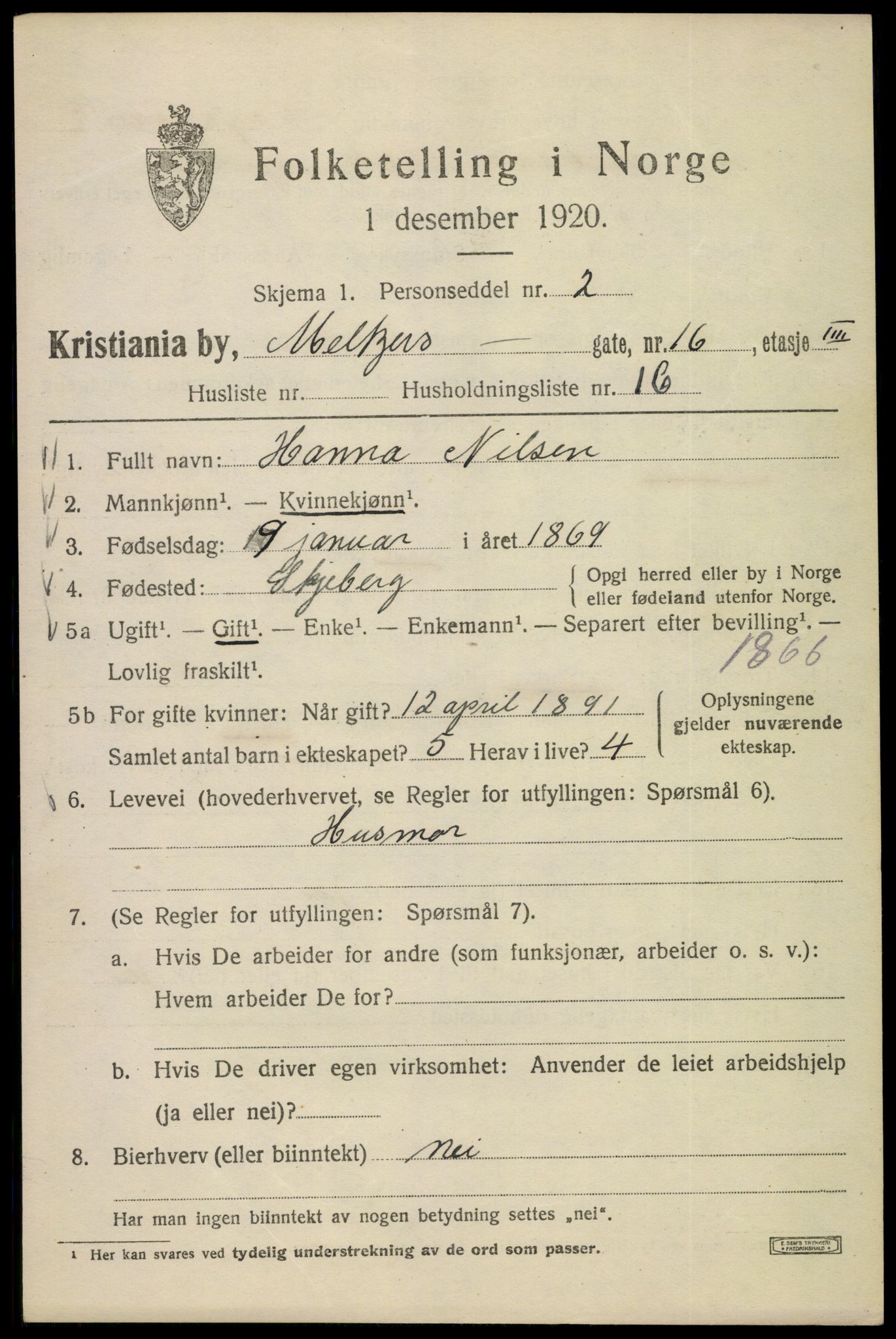 SAO, 1920 census for Kristiania, 1920, p. 395119