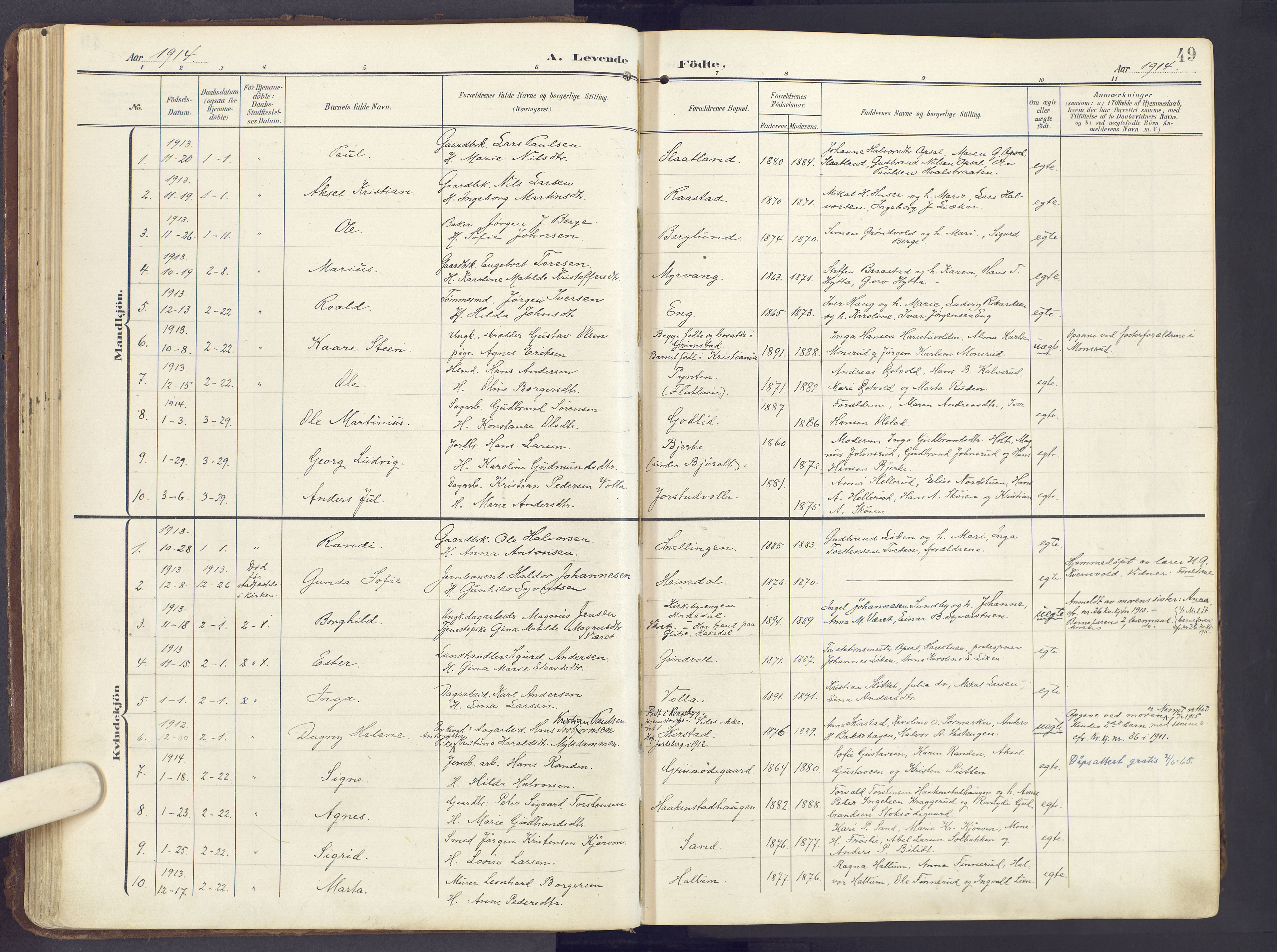Lunner prestekontor, SAH/PREST-118/H/Ha/Haa/L0001: Parish register (official) no. 1, 1907-1922, p. 49