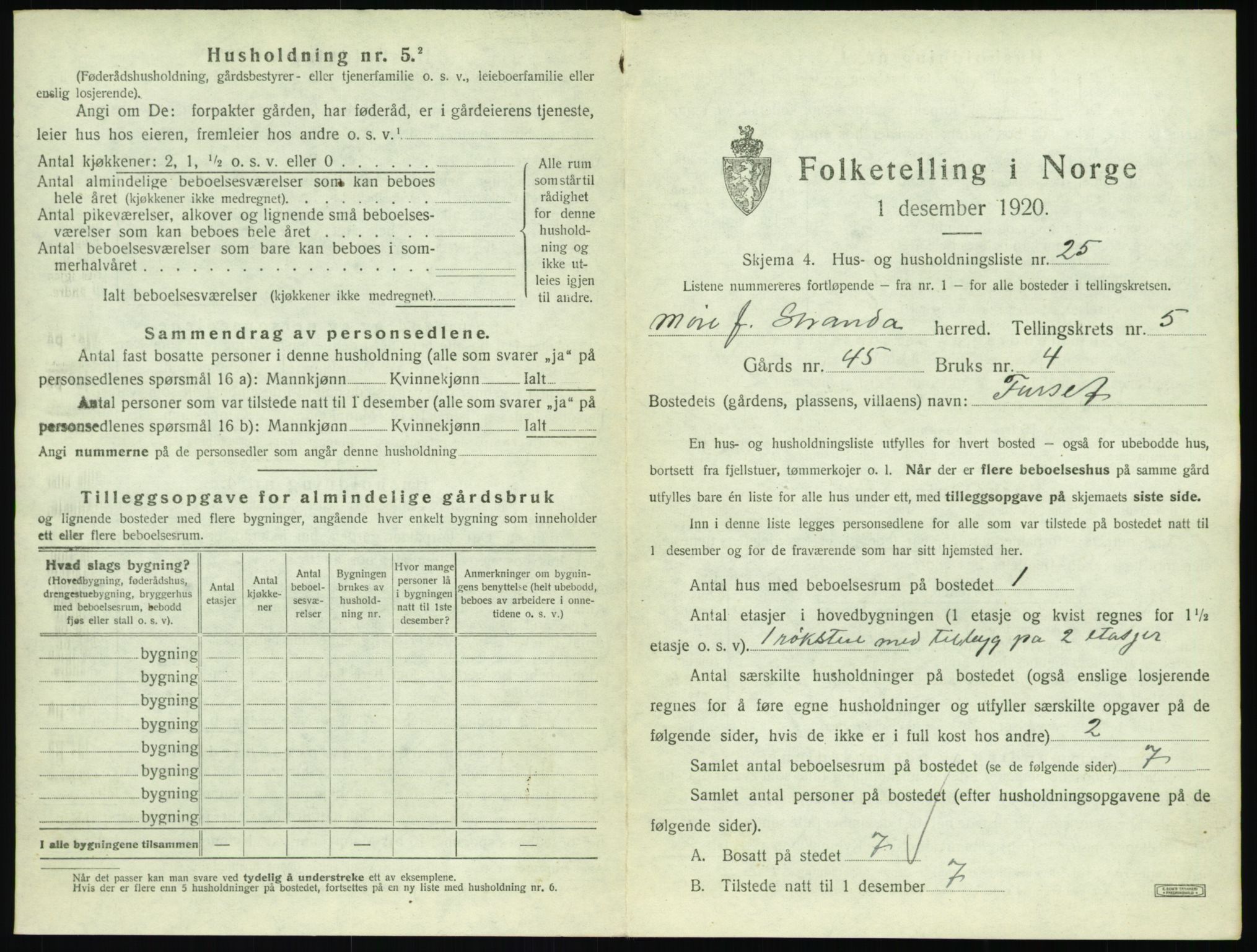 SAT, 1920 census for Stranda, 1920, p. 509