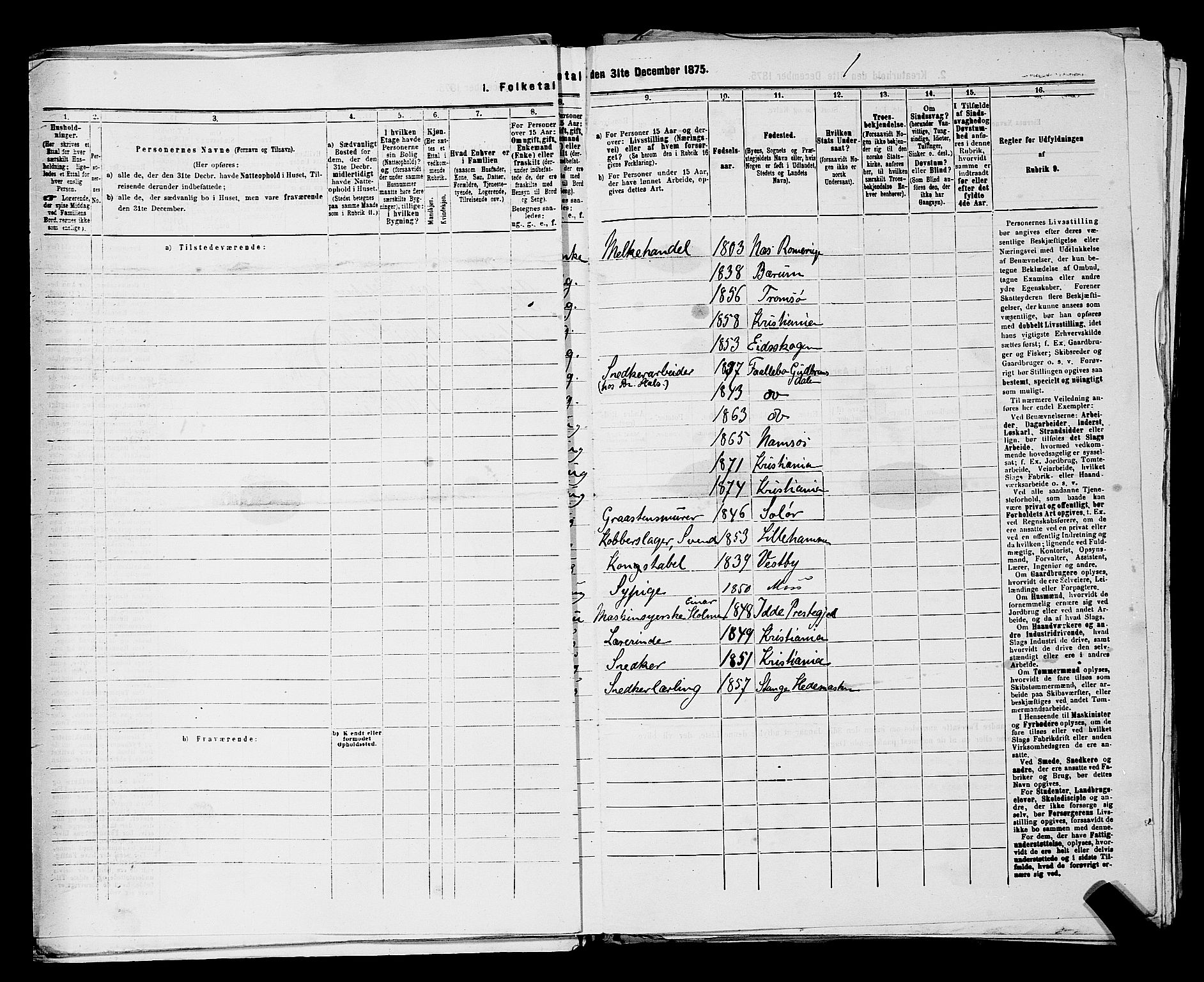 RA, 1875 census for 0301 Kristiania, 1875, p. 2645