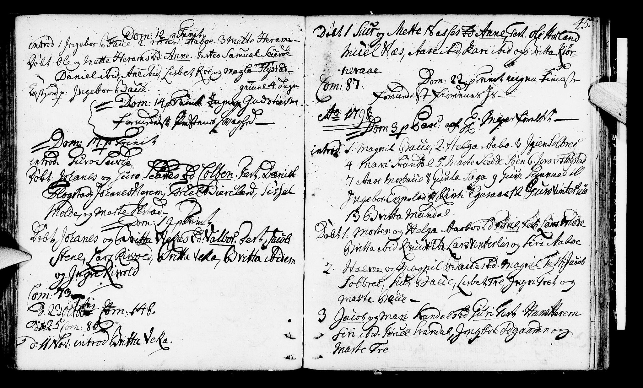 Suldal sokneprestkontor, SAST/A-101845/01/IV/L0002: Parish register (official) no. A 2, 1780-1808, p. 45
