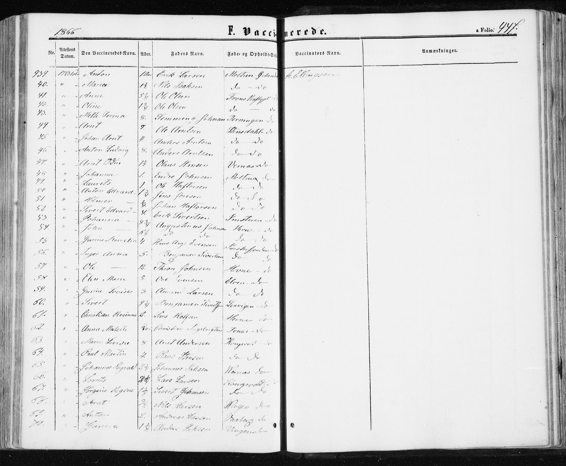 Ministerialprotokoller, klokkerbøker og fødselsregistre - Sør-Trøndelag, SAT/A-1456/659/L0737: Parish register (official) no. 659A07, 1857-1875, p. 447