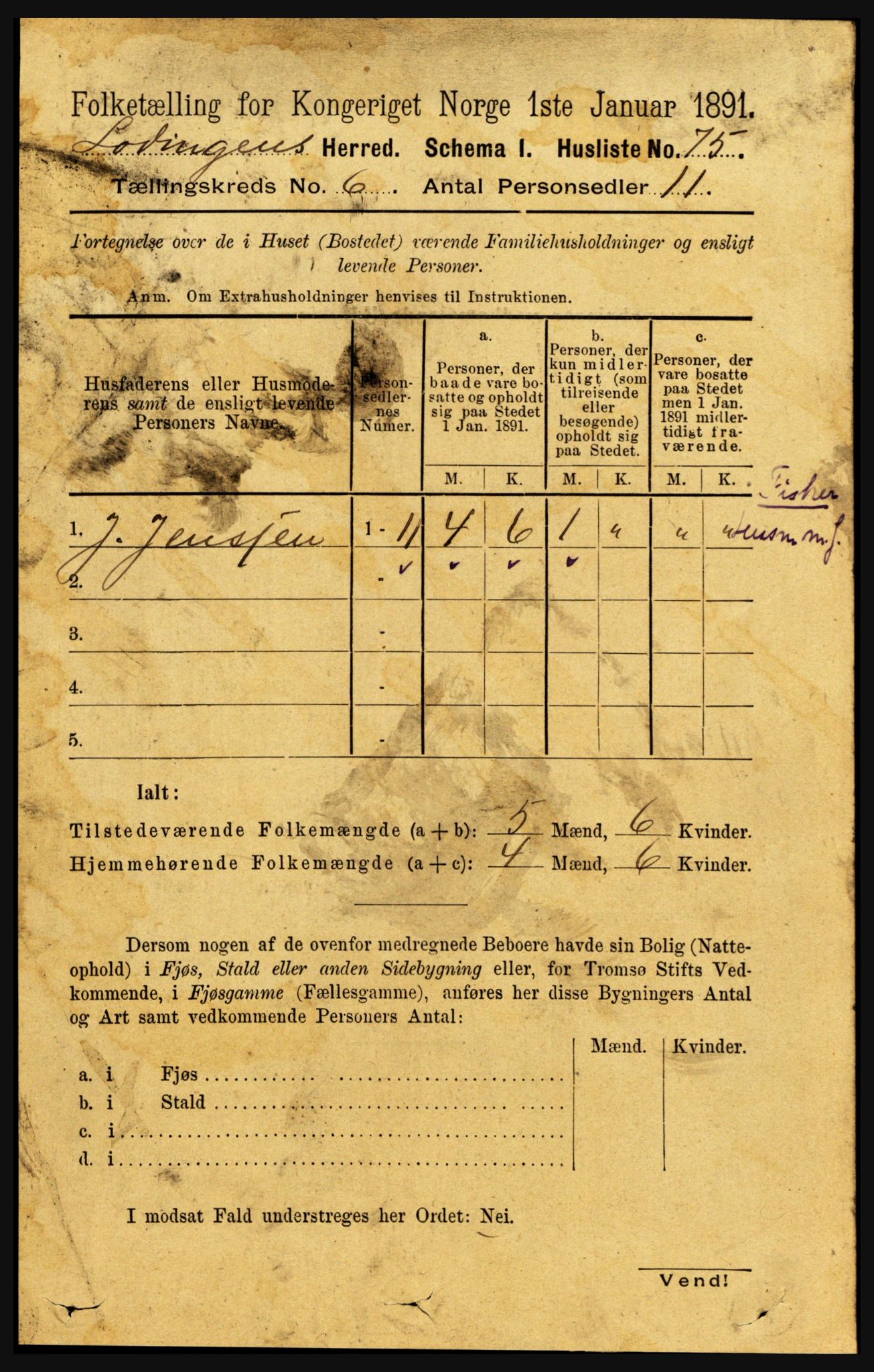 RA, 1891 census for 1851 Lødingen, 1891, p. 2747