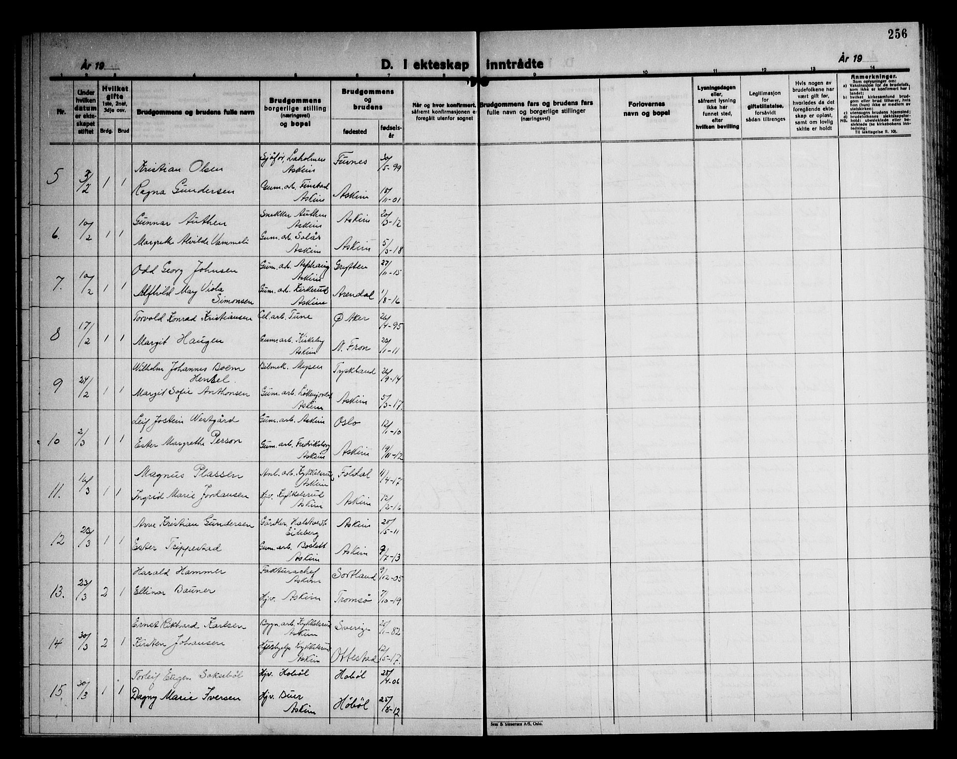 Askim prestekontor Kirkebøker, AV/SAO-A-10900/G/Ga/L0004: Parish register (copy) no. 4, 1938-1947, p. 256
