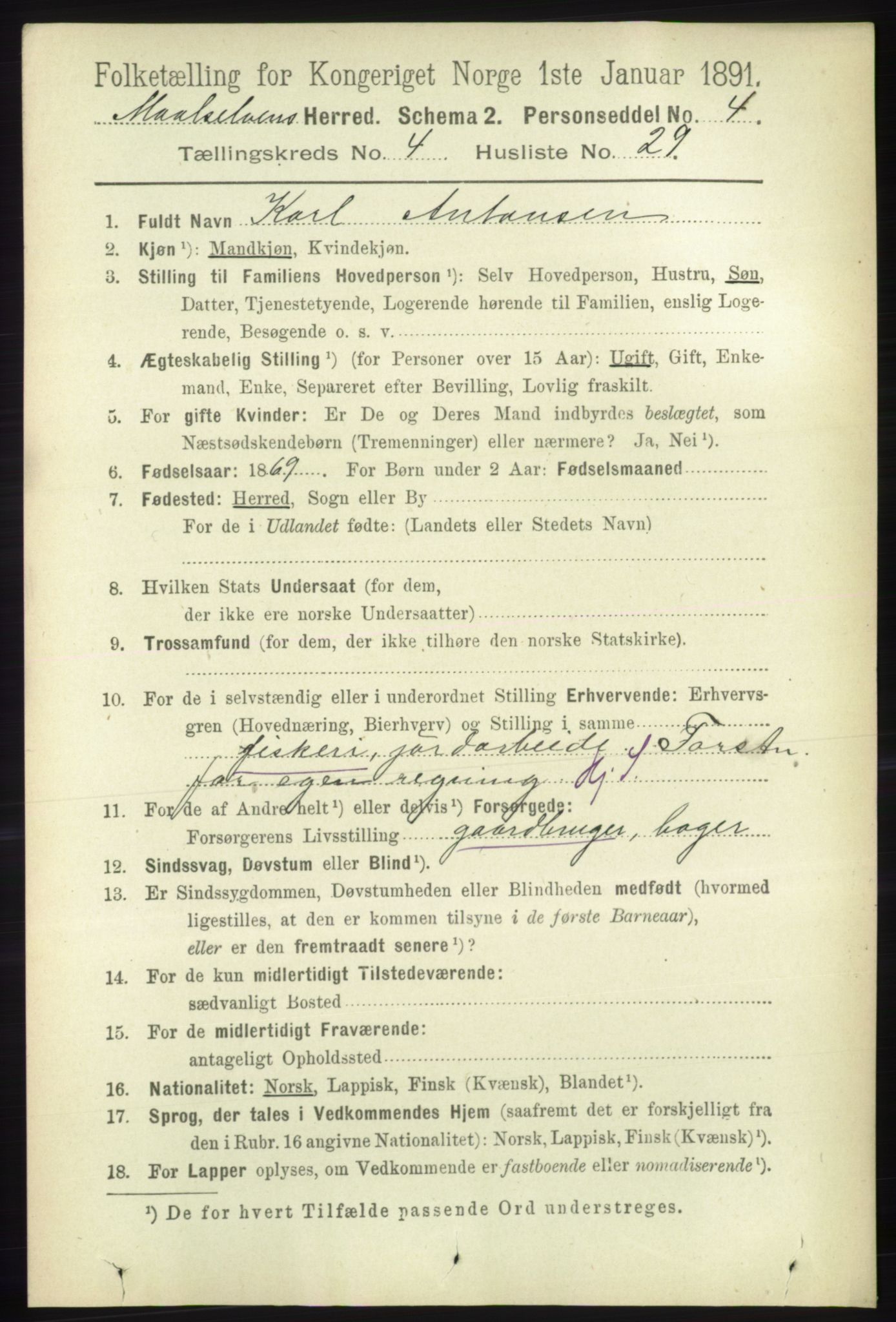 RA, 1891 census for 1924 Målselv, 1891, p. 1300