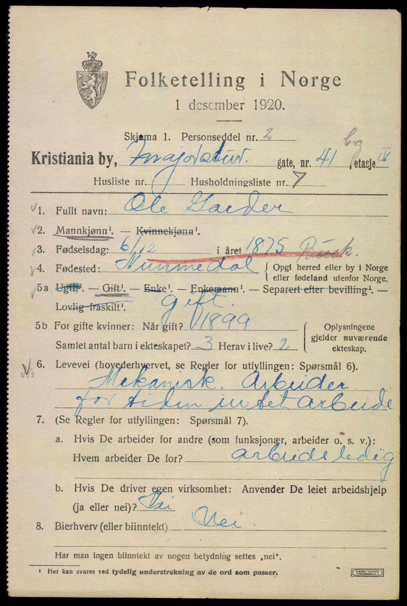 SAO, 1920 census for Kristiania, 1920, p. 373275