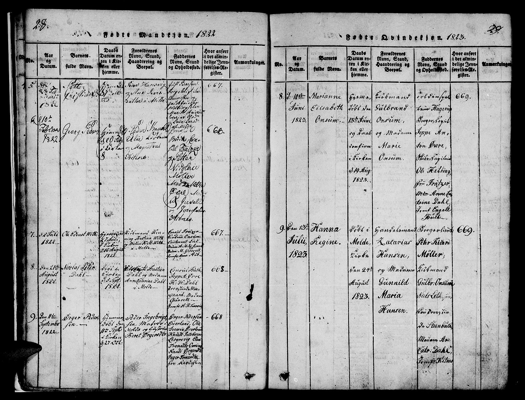 Ministerialprotokoller, klokkerbøker og fødselsregistre - Møre og Romsdal, SAT/A-1454/558/L0700: Parish register (copy) no. 558C01, 1818-1868, p. 28-29